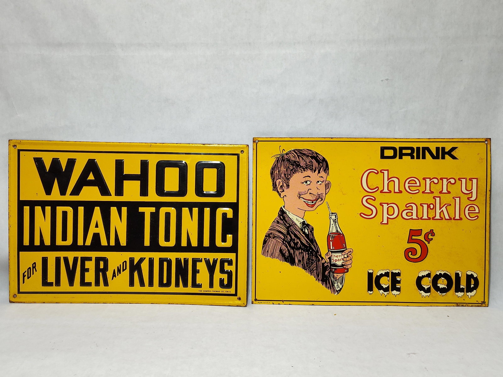 Pair Embossed Tin Wahoo & Cherry Sparkle Signs (1 of 7)