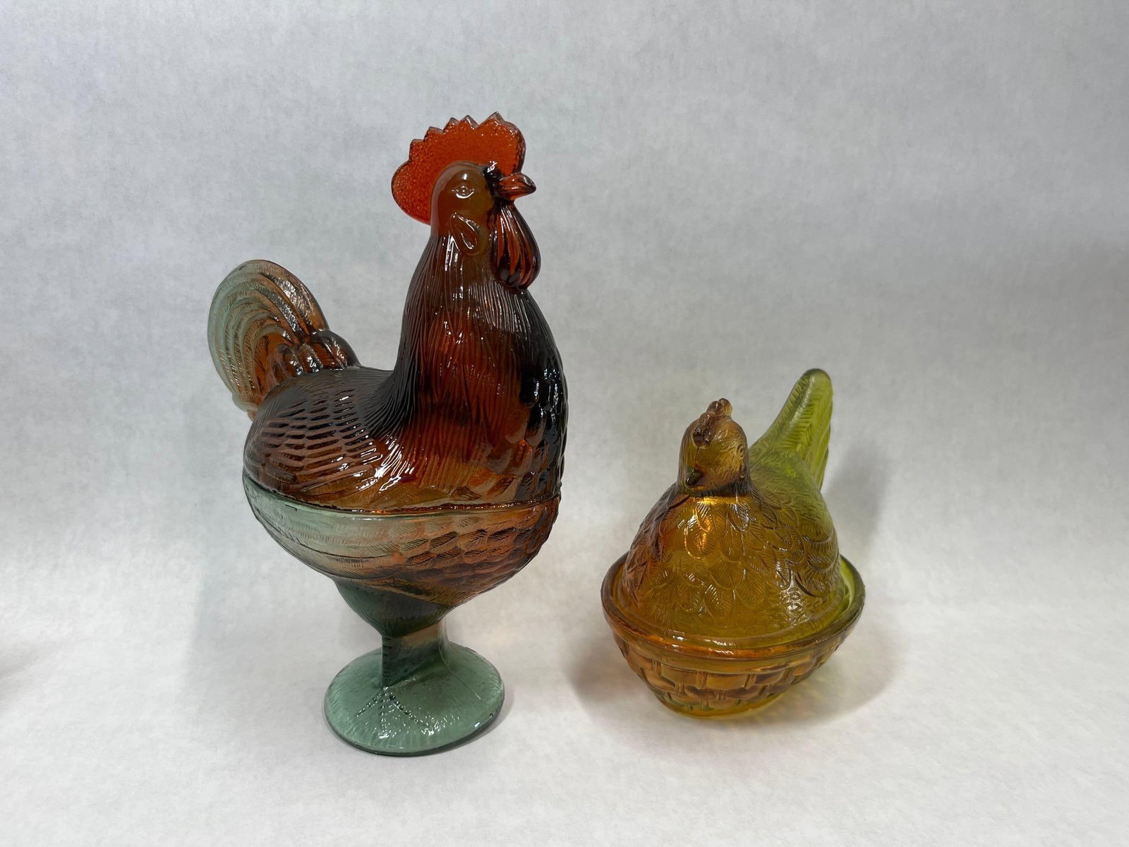 Pair Multi-Color Glass Poultry Covered Dishes (1 of 8)
