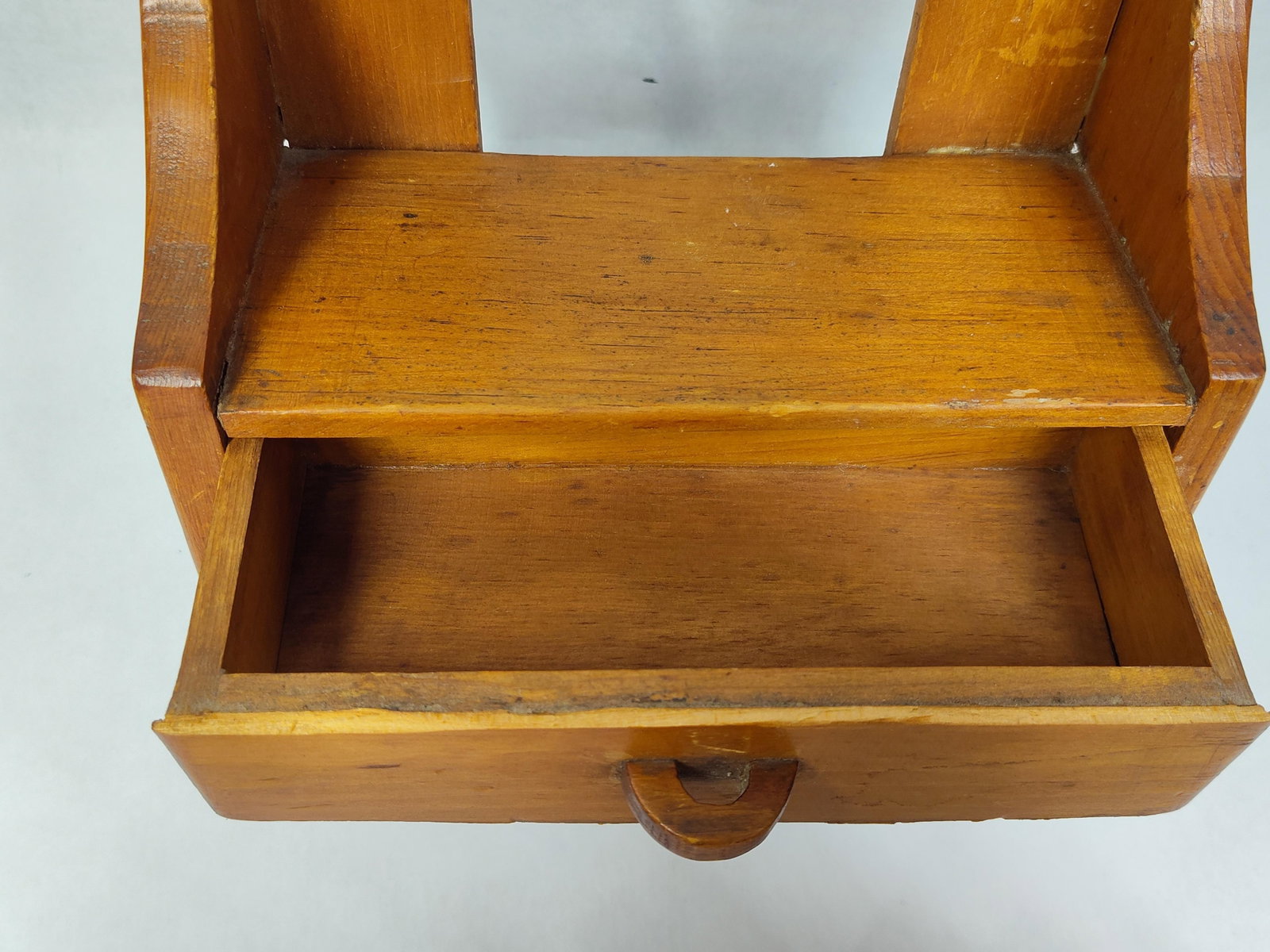 Primitive Style Pine Wall Shelf w/ Drawer - 2
