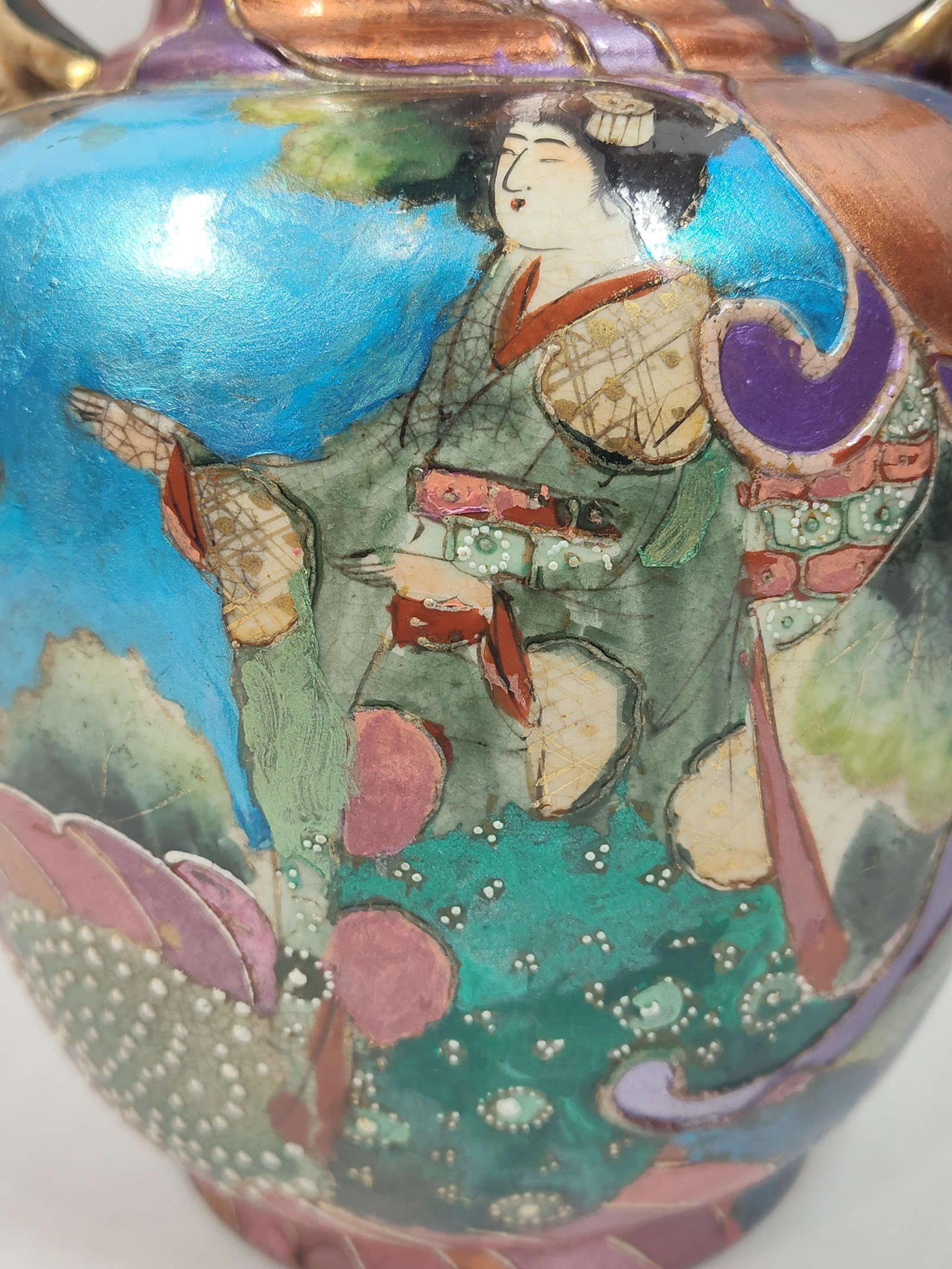 Satsuma Style Earthenware Double Handled Vase - 4
