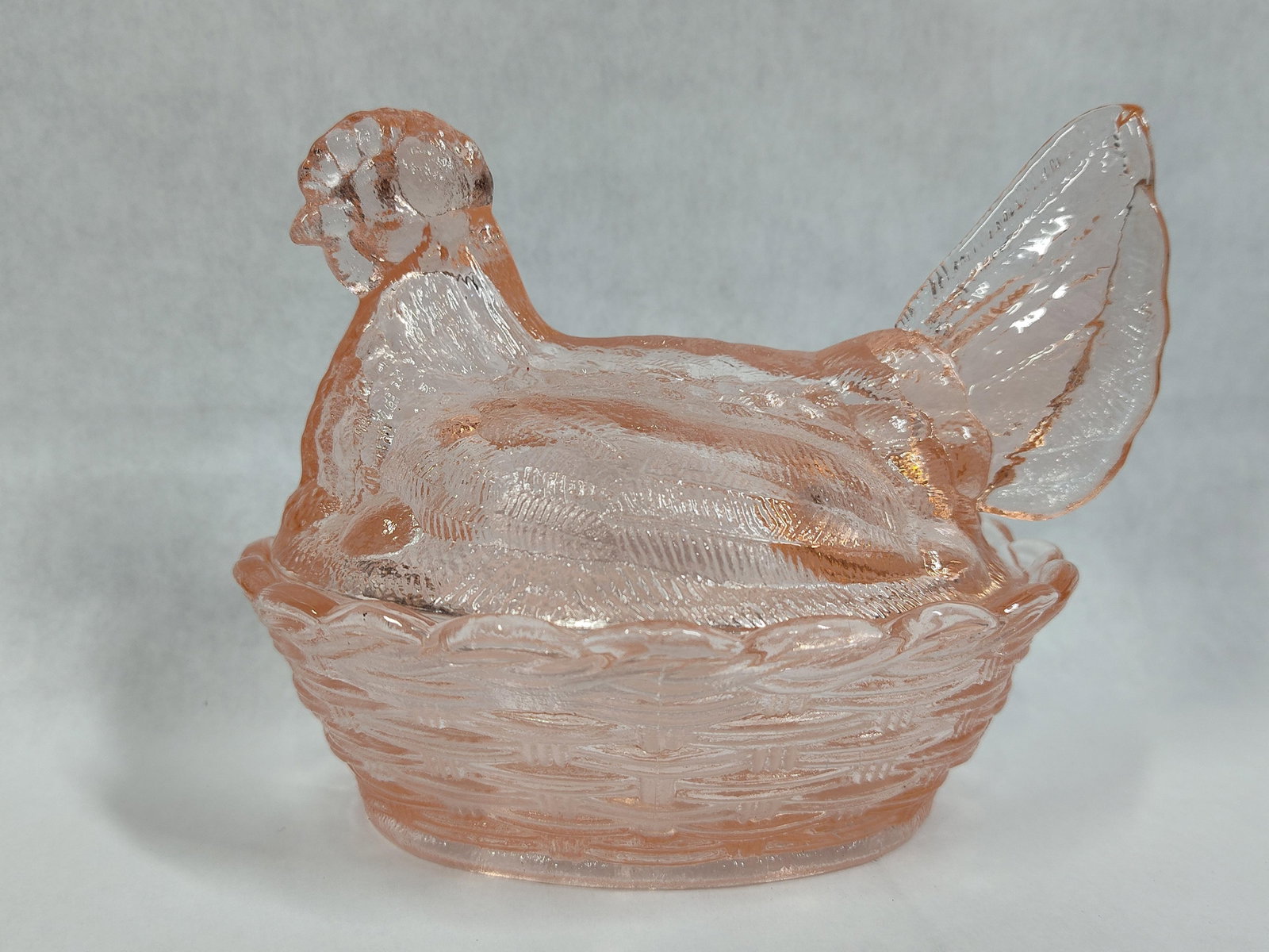 Pink Pressed Glass Hen on Nest Covered Candy Dish (1 of 3)