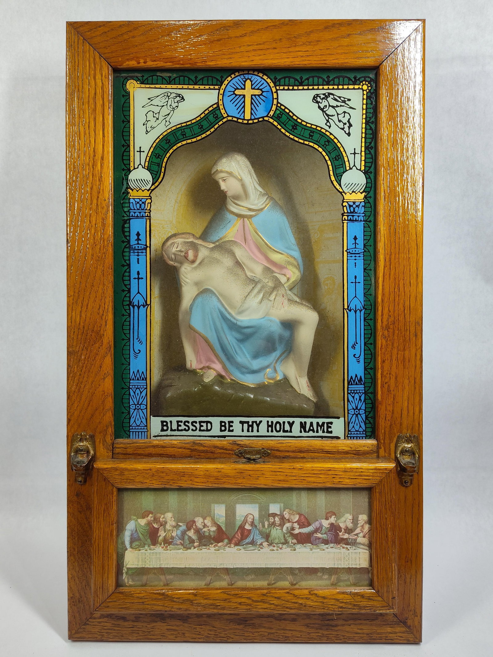 Oak Viaticum Shadow Box w/ Pieta & Last Supper (1 of 8)