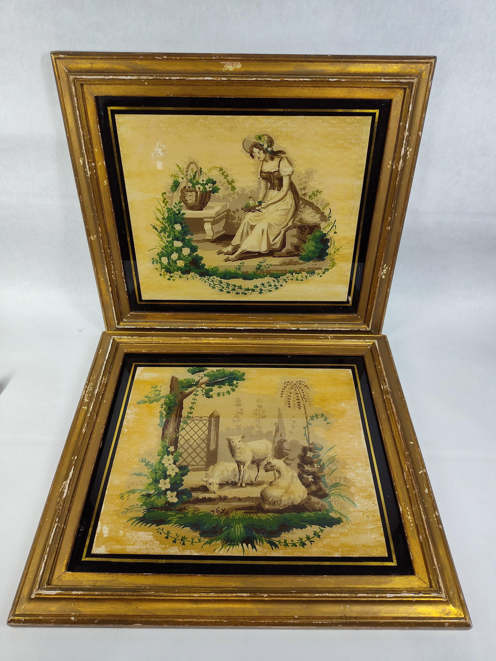 Pair Borghese Prints: Woman in Garden & Sheep (1 of 6)