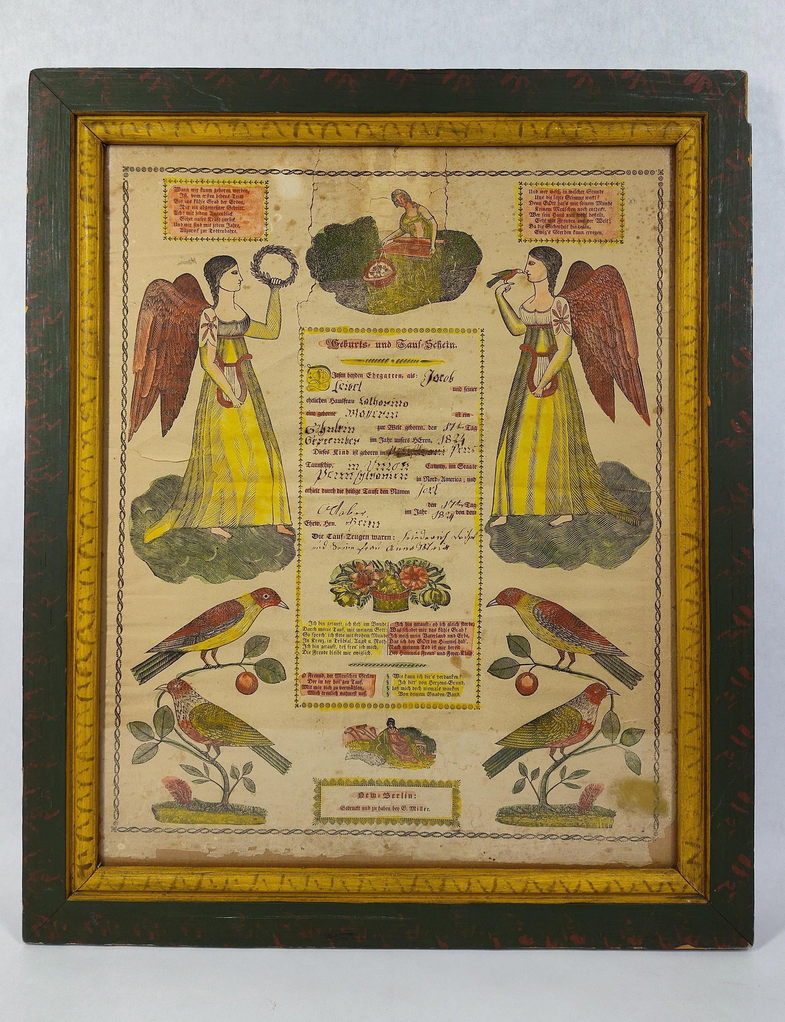 George Miller Birth & Baptismal Fraktur, 1824 (1 of 4)
