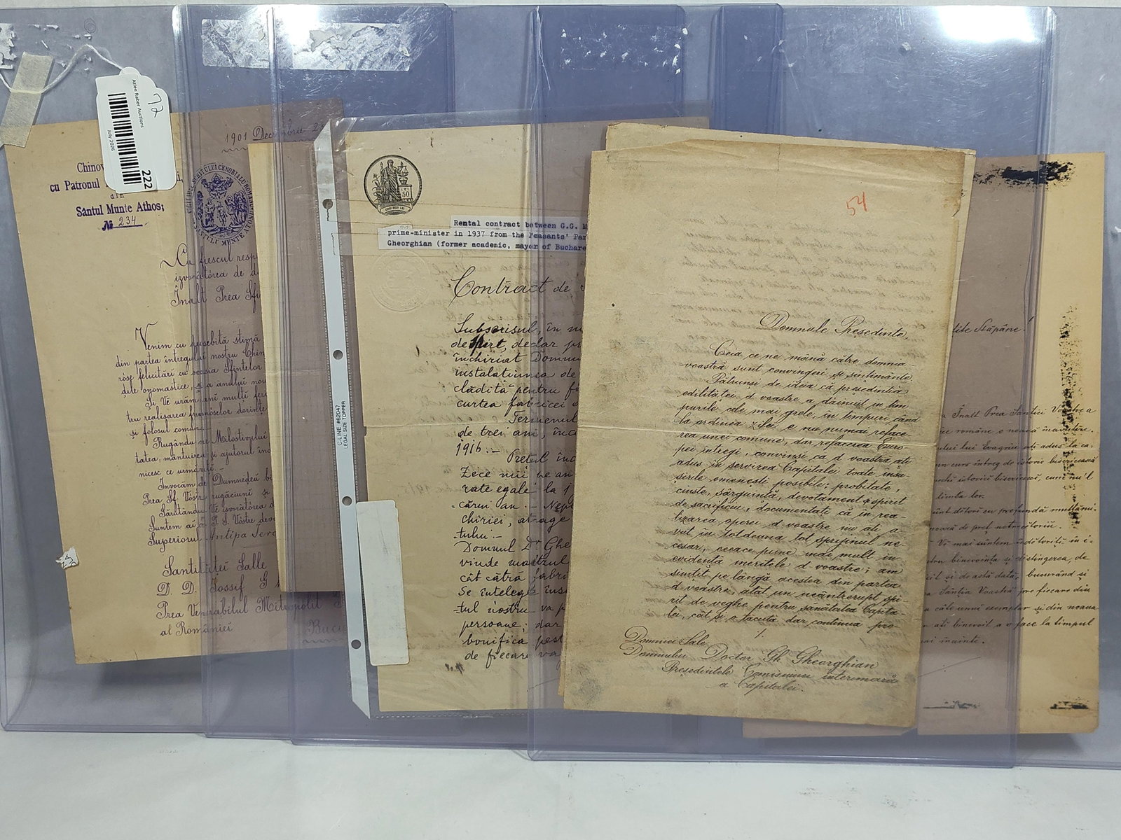 Romanian & French Manuscripts & Ephemera 1899-1915: This lot comprises a group of historical manuscript documents and correspondence primarily related to prominent Romanian figures from the late 19th and early 20th centuries. A centerpiece of the