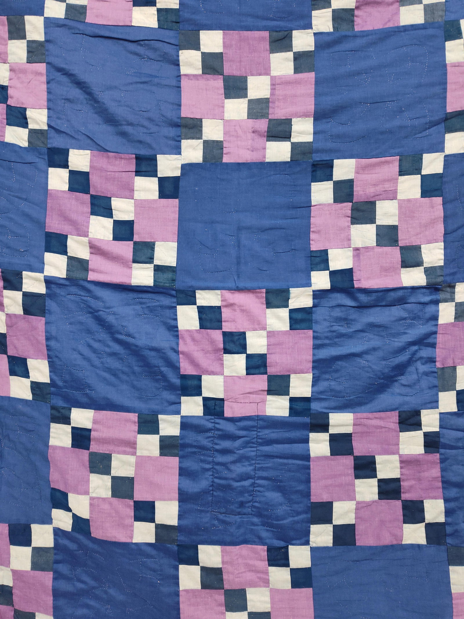 Hand-Pieced & Quilted Nine-Patch Variation Quilt (1 of 5)