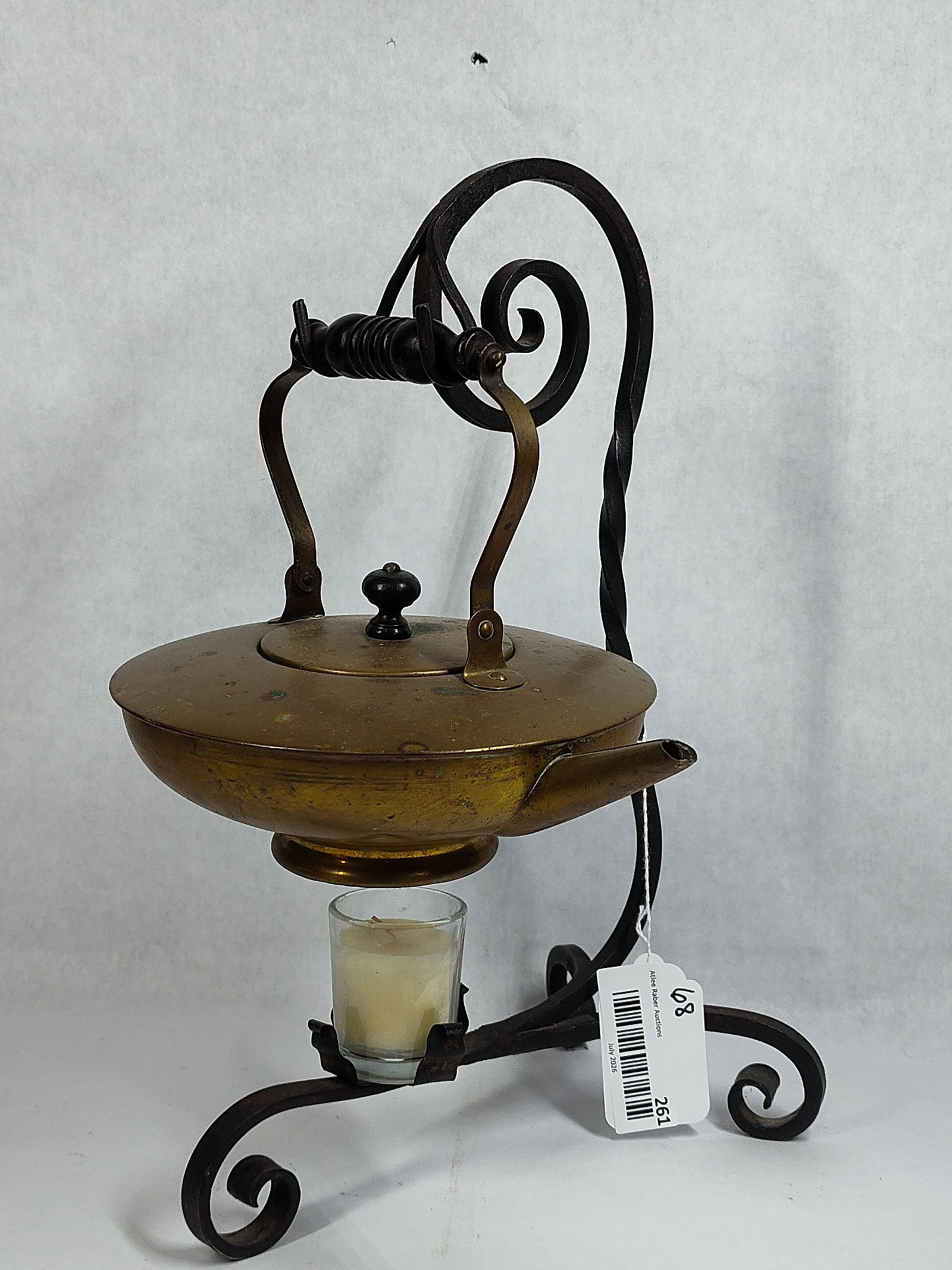 S. Sternau & Co. Brass Teapot & Iron Warming Stand (1 of 4)