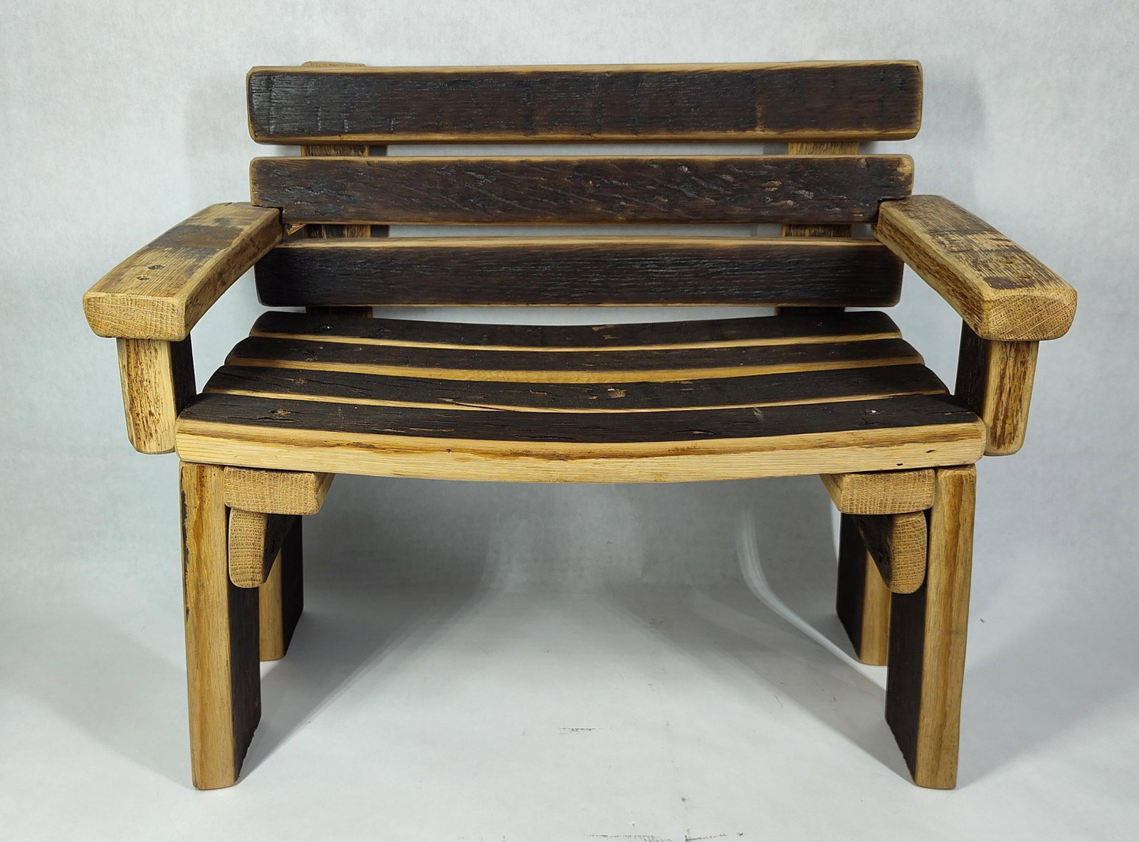 Small Rustic Oak Wine Barrel Stave Garden Bench (1 of 4)