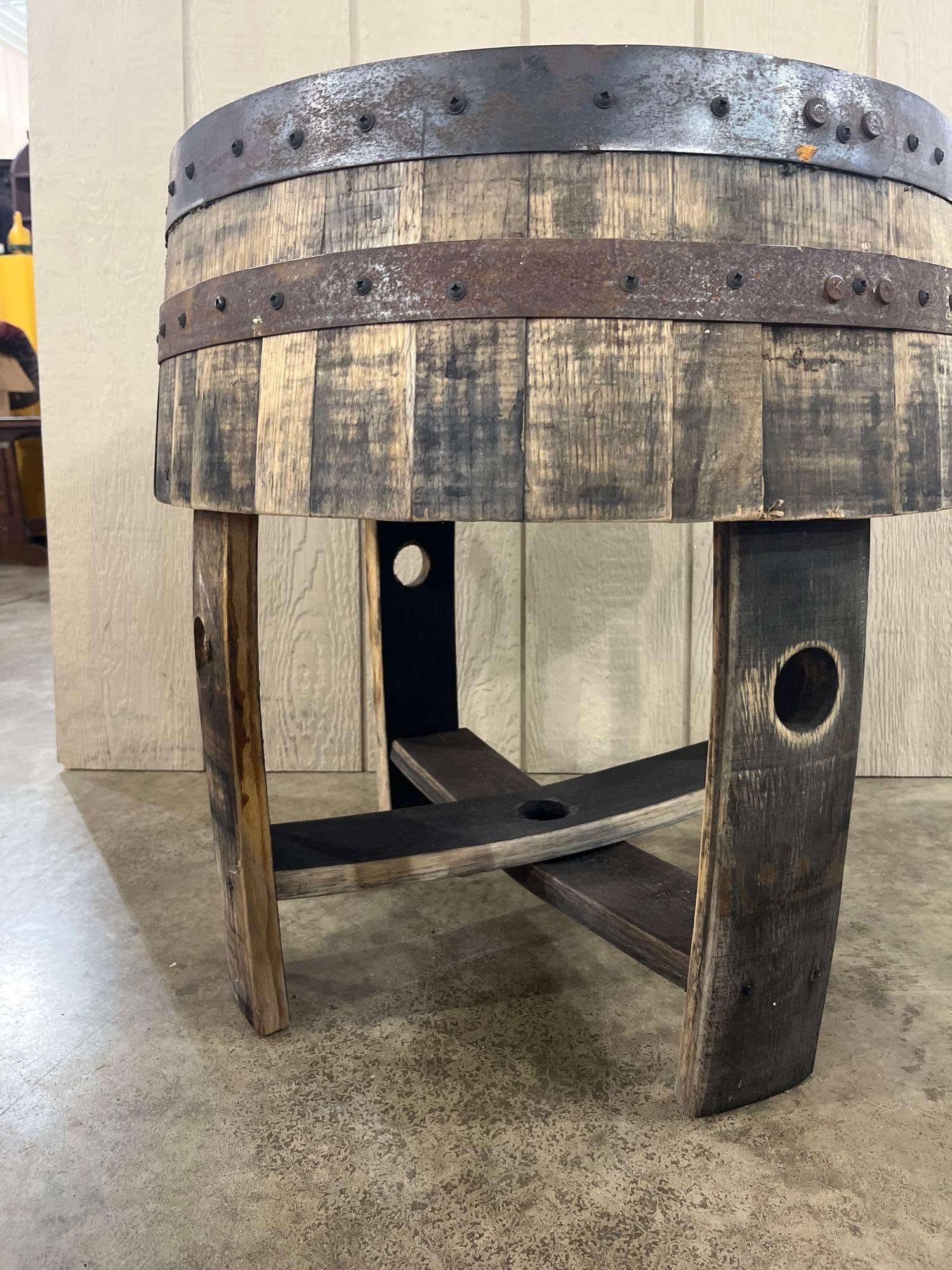 Rustic Oak Bourbon Whiskey Barrel End Table - 3