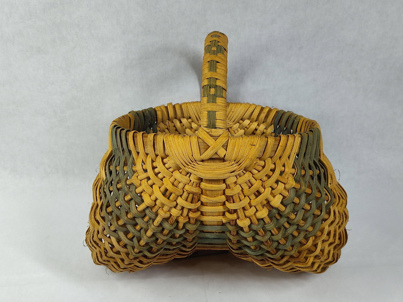 Woven Splint Buttocks Basket w/ Green Accents (1 of 3)