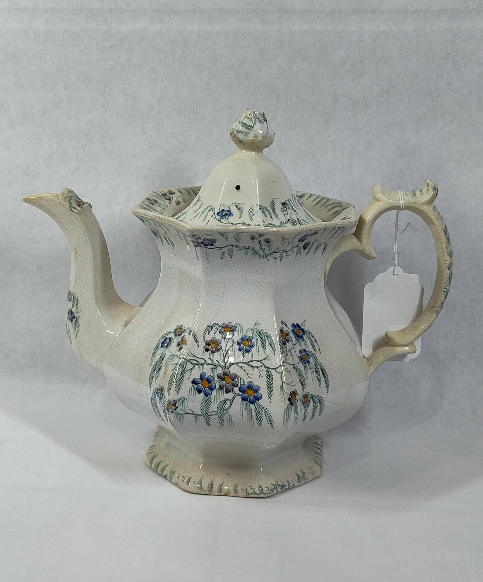 Octagonal Ironstone Teapot w/ Floral Enamel (1 of 7)