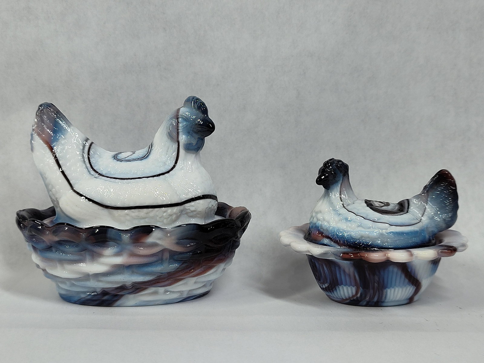 Pair Imperial Slag Glass Hen on Nest Cov. Dishes (1 of 7)