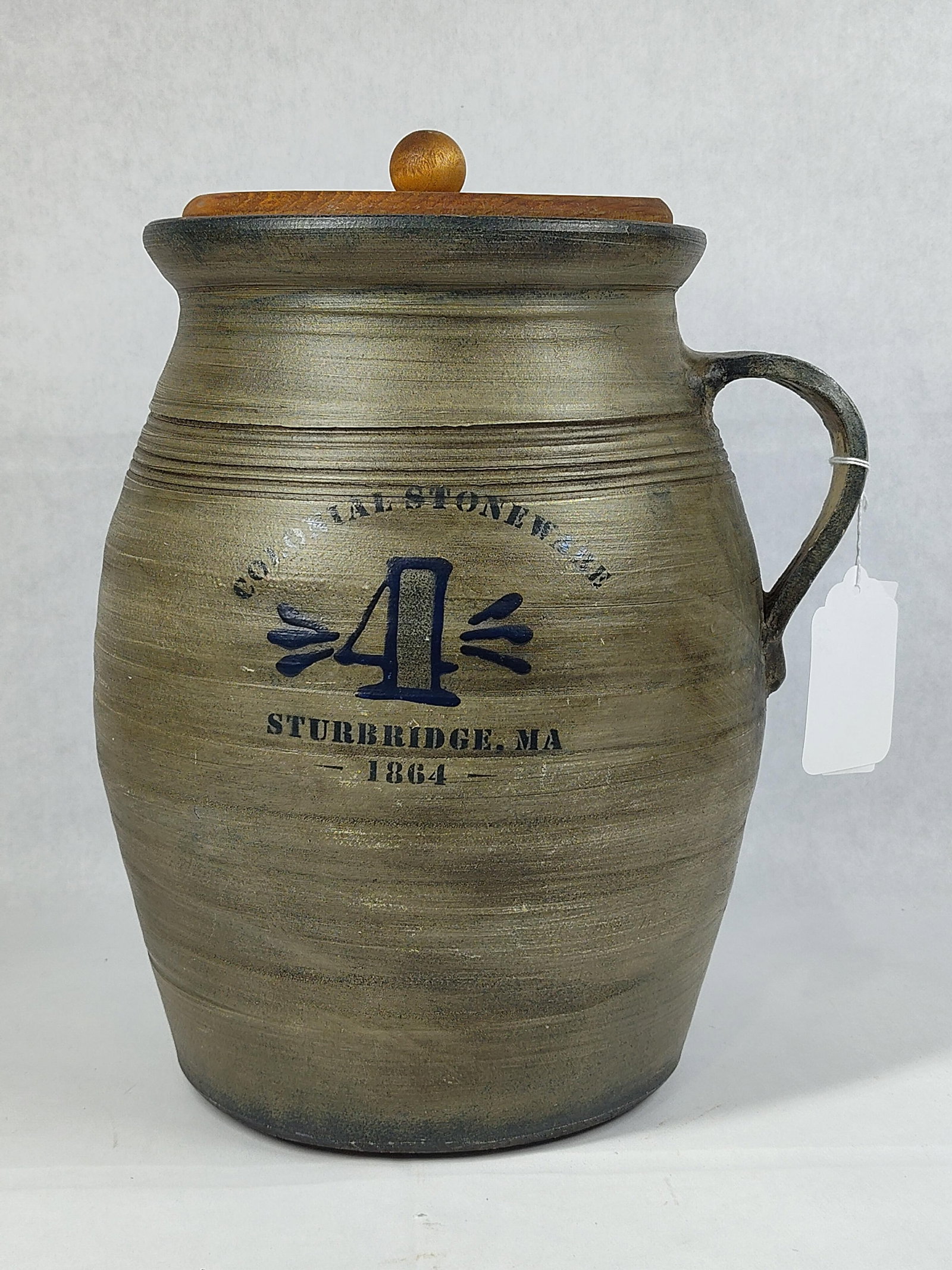 Colonial Stoneware Handled Jug, Sturbridge, MA (1 of 4)