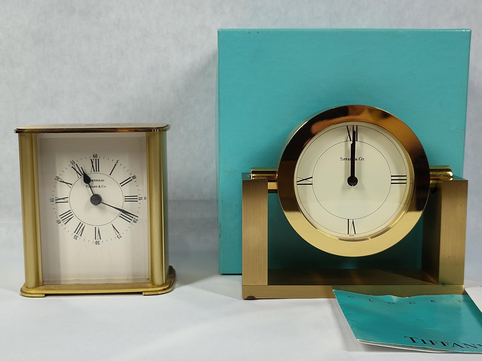 Two Tiffany and Co. Brass Swiss Quartz Desk Clocks (1 of 4)