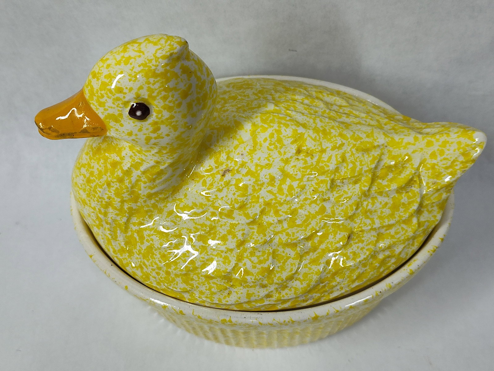 Pottery Craft Yellow Spongeware Duck Casserole - 2