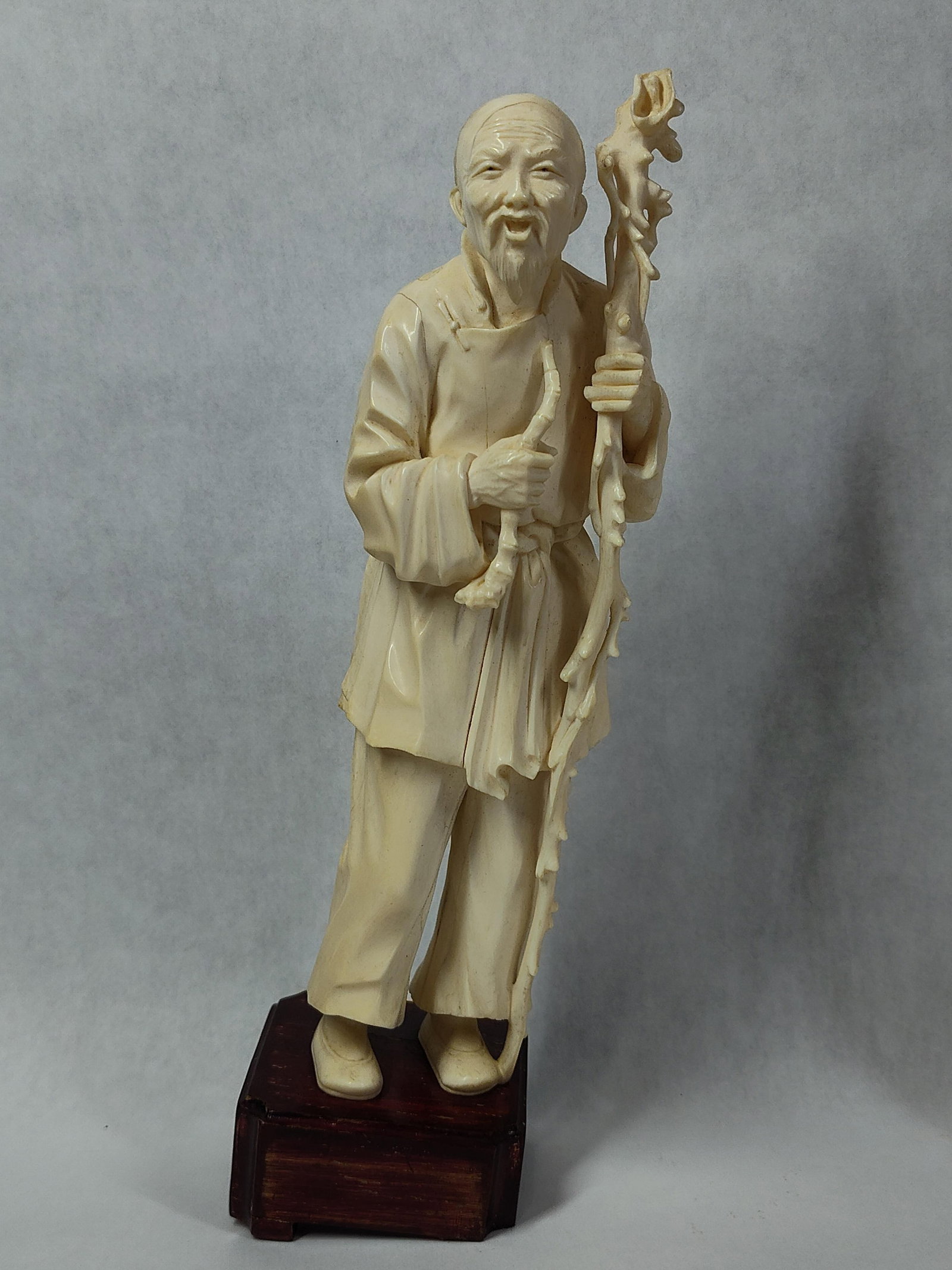 Pair Chinese Carved Bone Elder Figures - 2