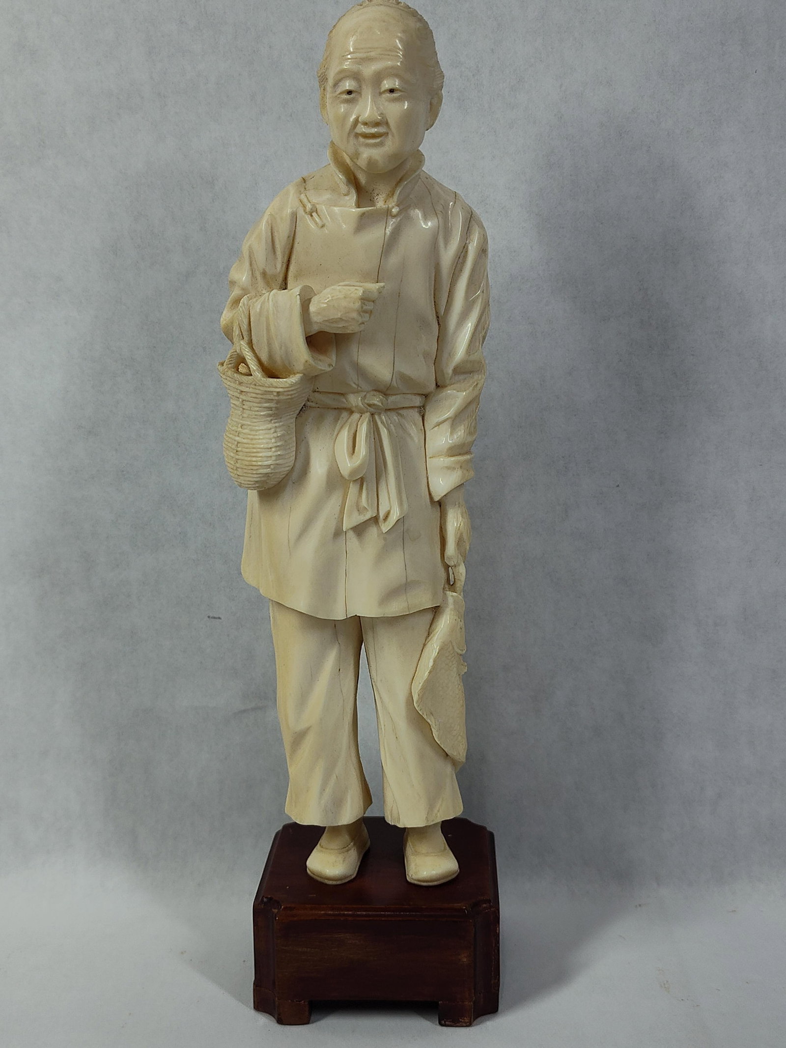 Pair Chinese Carved Bone Elder Figures - 4