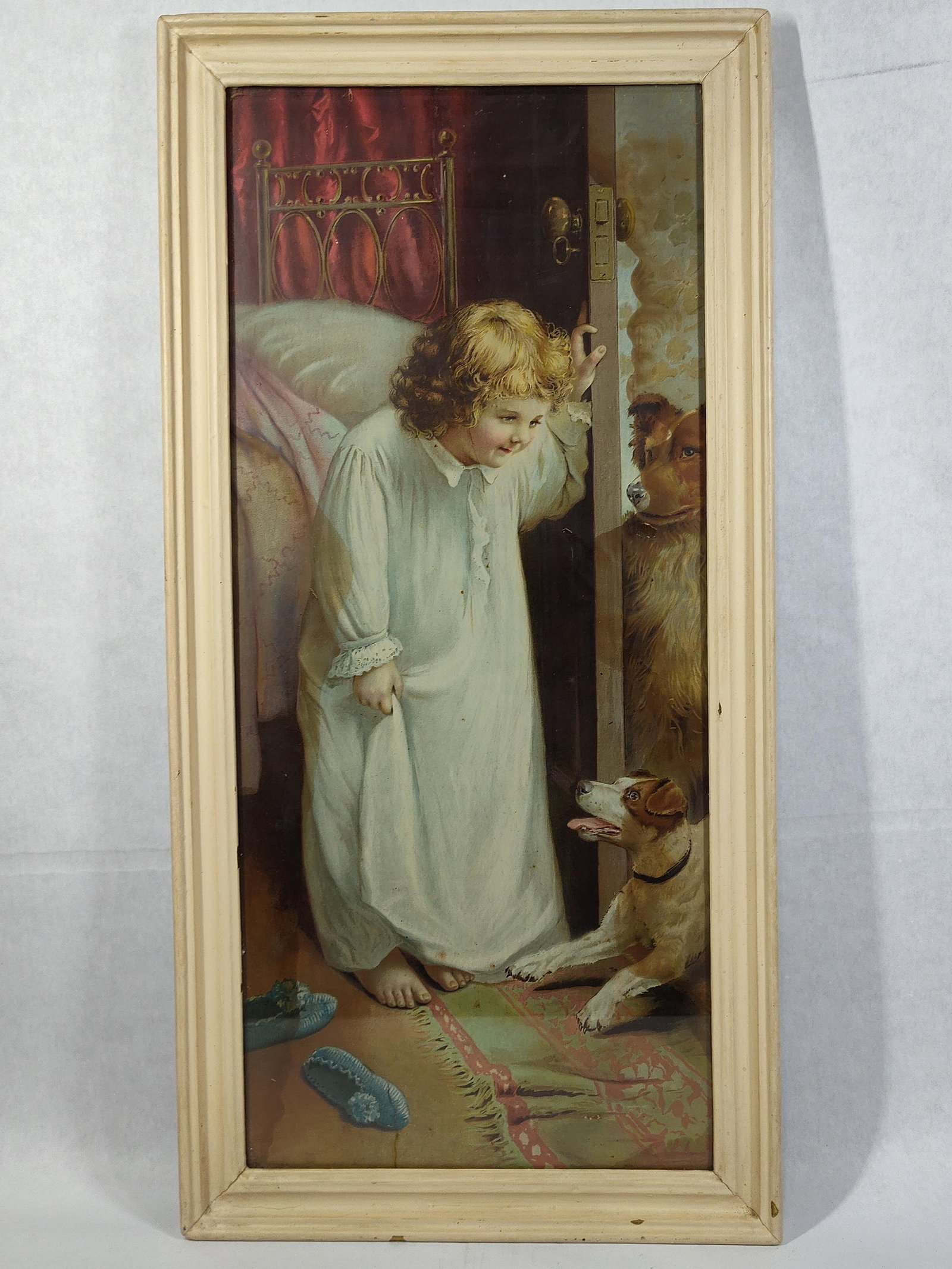 After Charles Burton Barber Chromolithograph: 14.5 x 29.5. This chromolithograph print on board depicts a sentimental genre scene in the late 19th-century Victorian style, heavily associated with the works of British artist Charles Burton