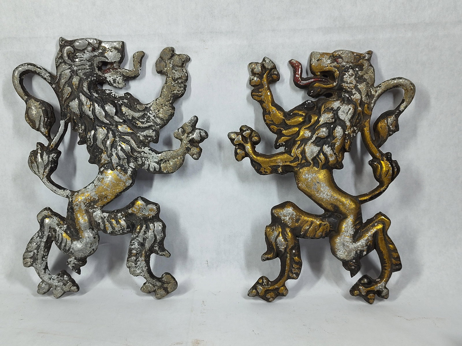 Pair Cast Metal Heraldic Lion Rampant Wall Plaques (1 of 2)