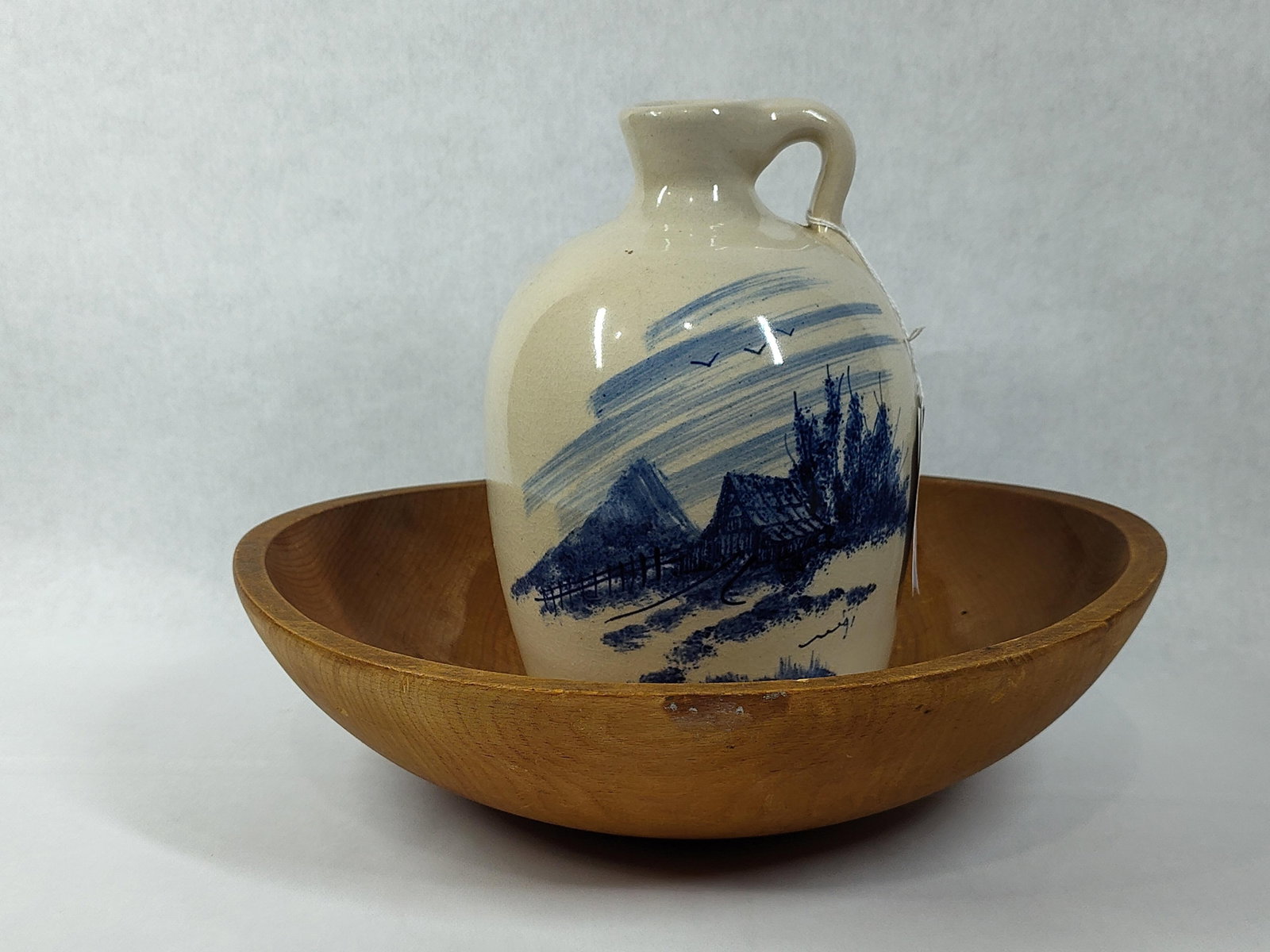 P. R. Storie Pottery Co. Jug & Turned Wood Bowl (1 of 7)