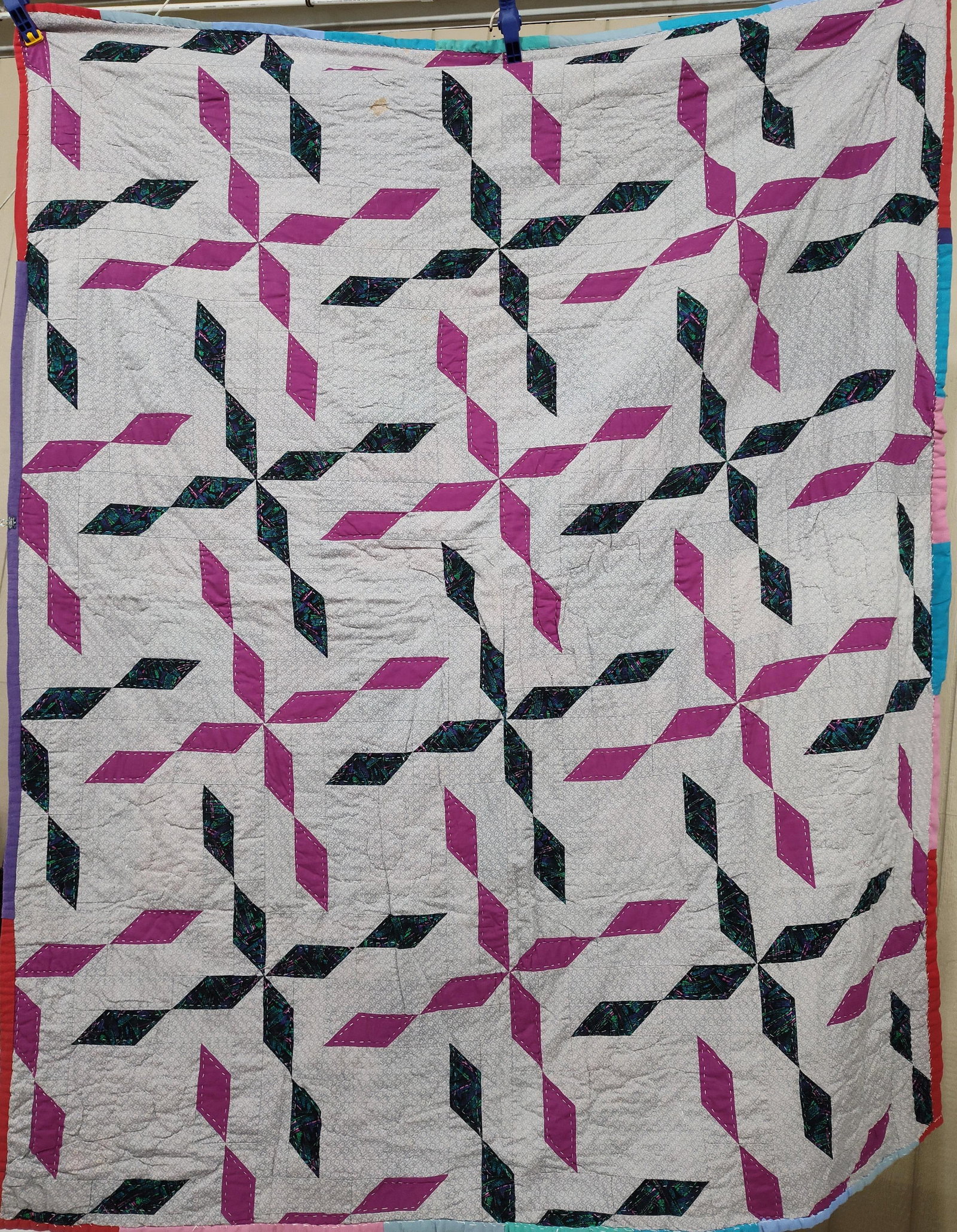 Reversible Hand-Quilted Patchwork Star Quilt - 2