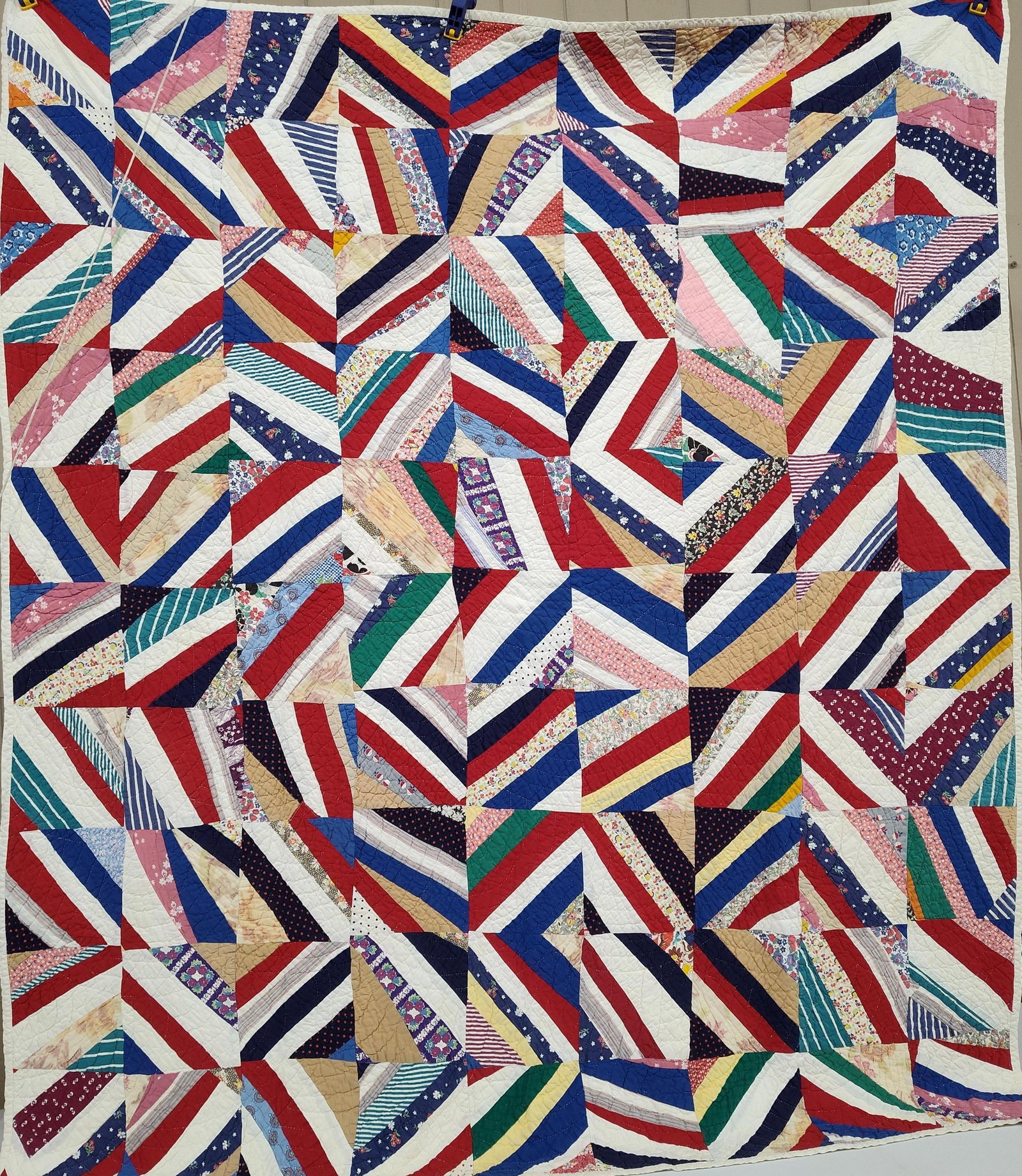 American Hand-Stitched Patchwork String Quilt - 2