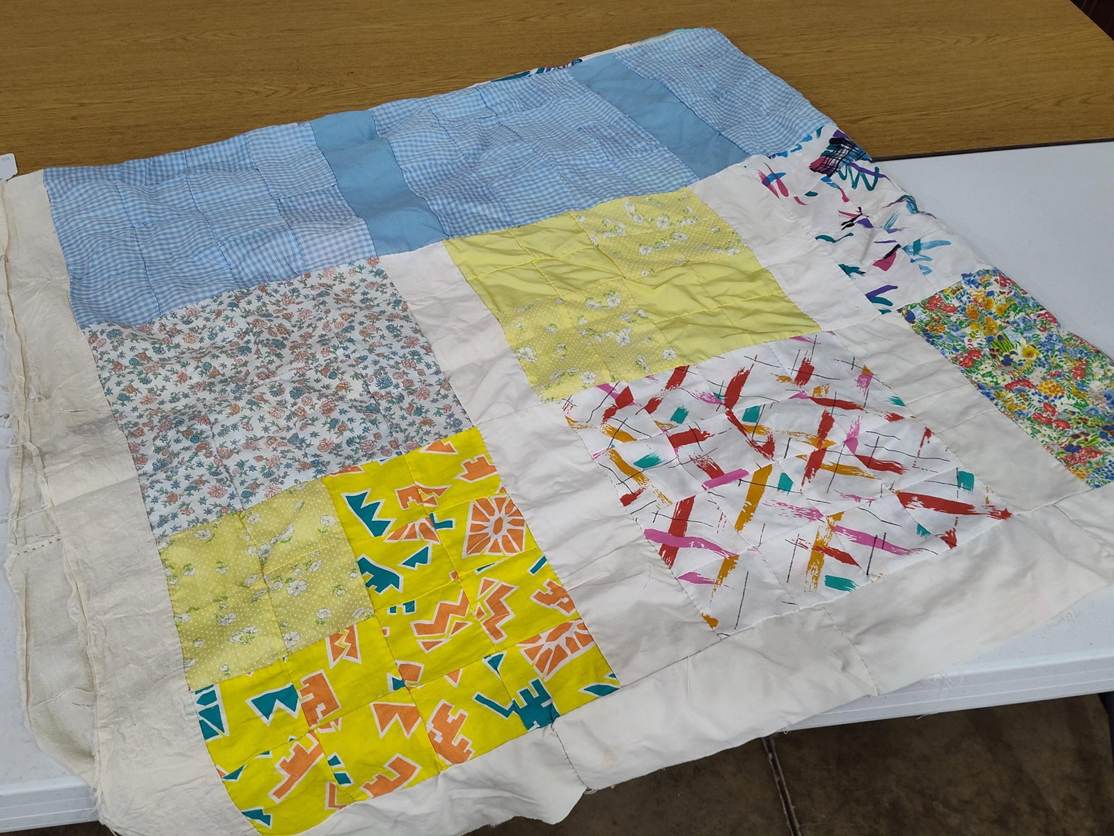 Late 20th C. Patchwork Utility Quilt Top