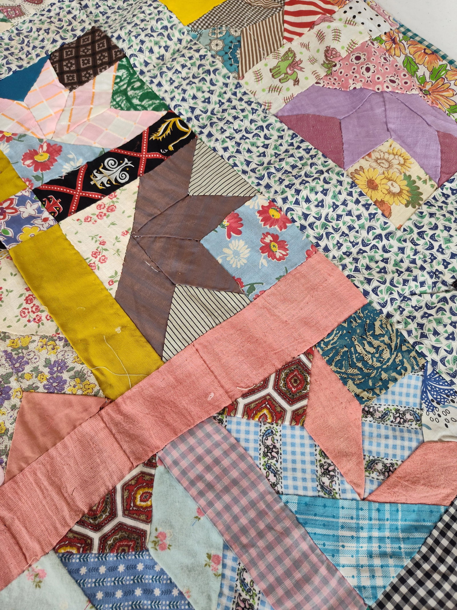 Handmade Mid-C. Scrap Patchwork Quilt Top - 2
