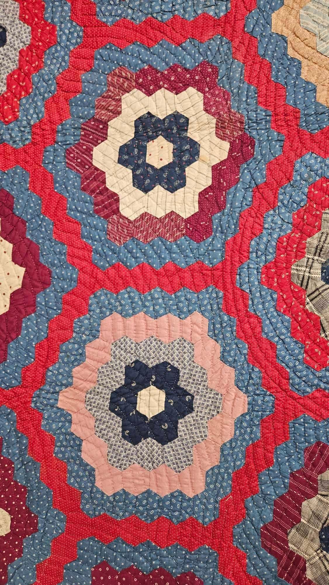 American Grandmother's Flower Garden Cotton Quilt (1 of 17)