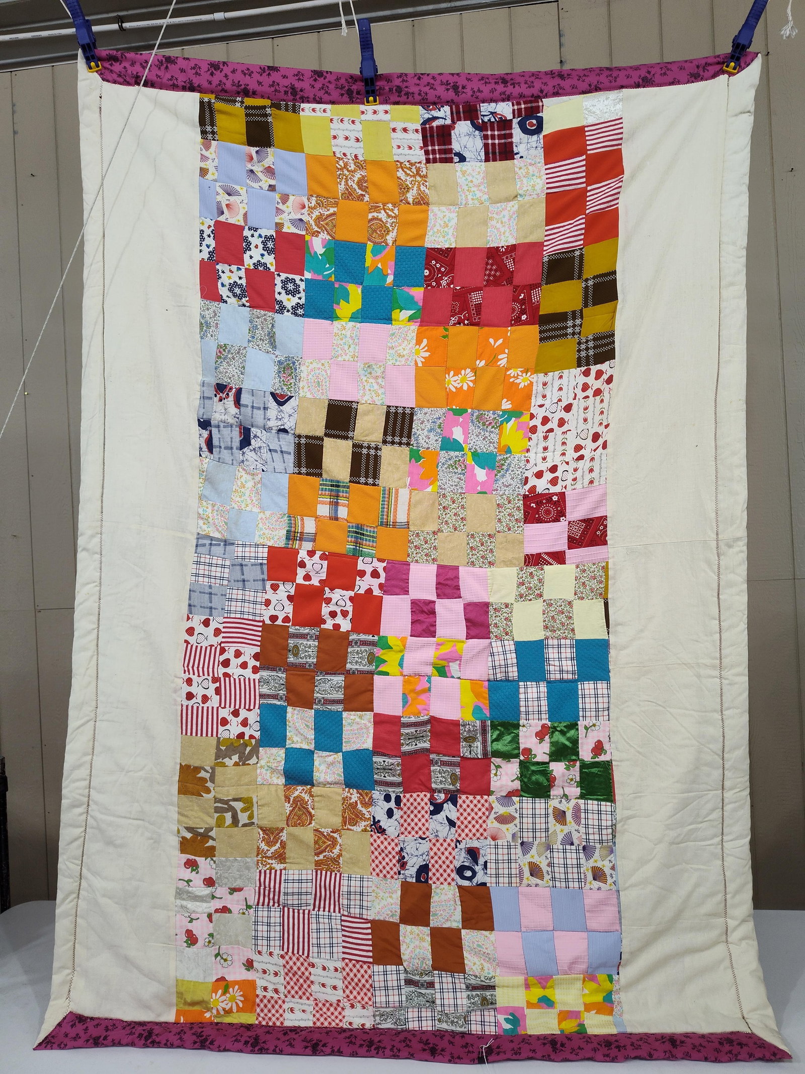 Handmade Patchwork Scrap Quilt w/ Floral Backing - 2