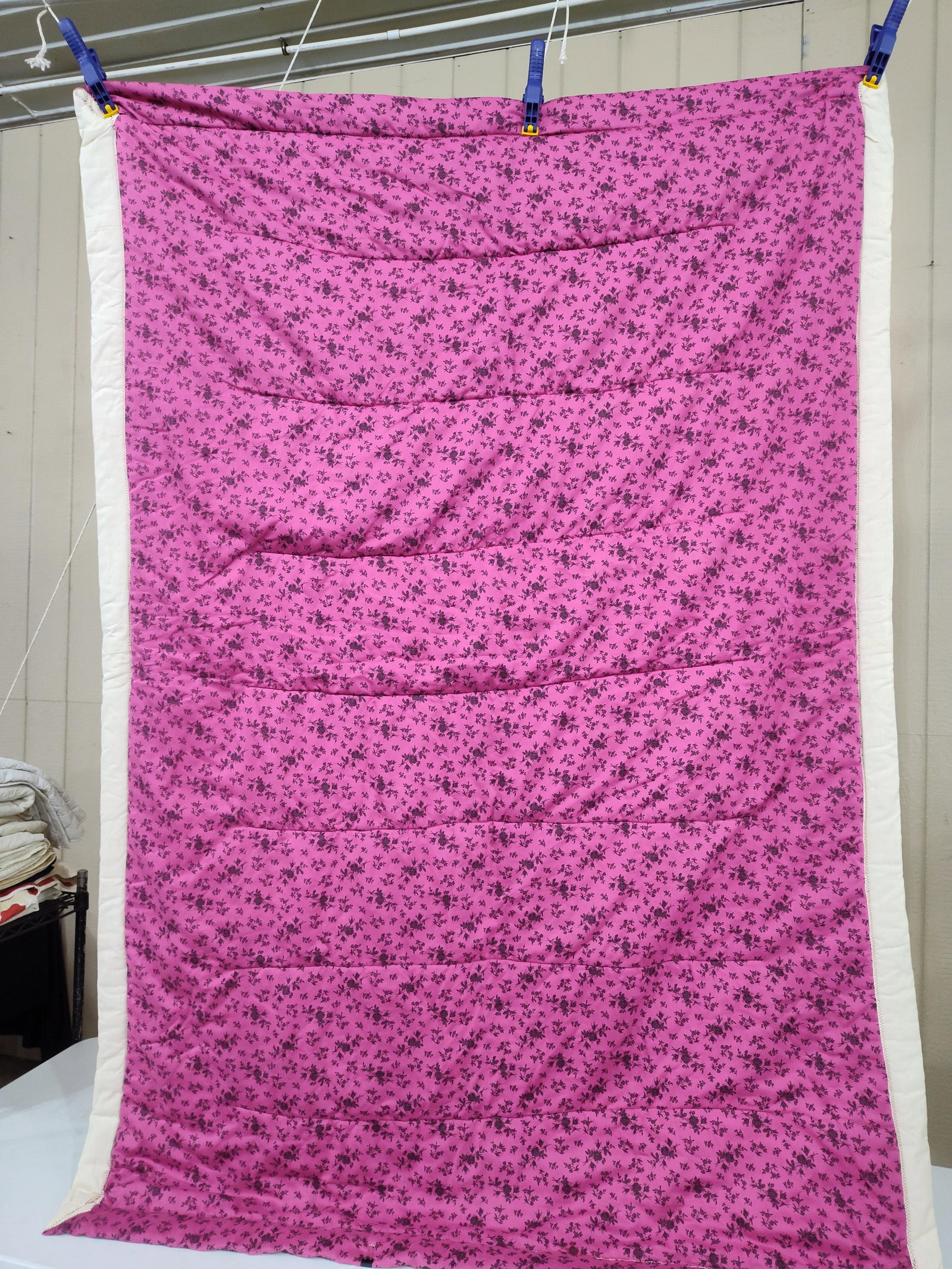 Handmade Patchwork Scrap Quilt w/ Floral Backing - 3