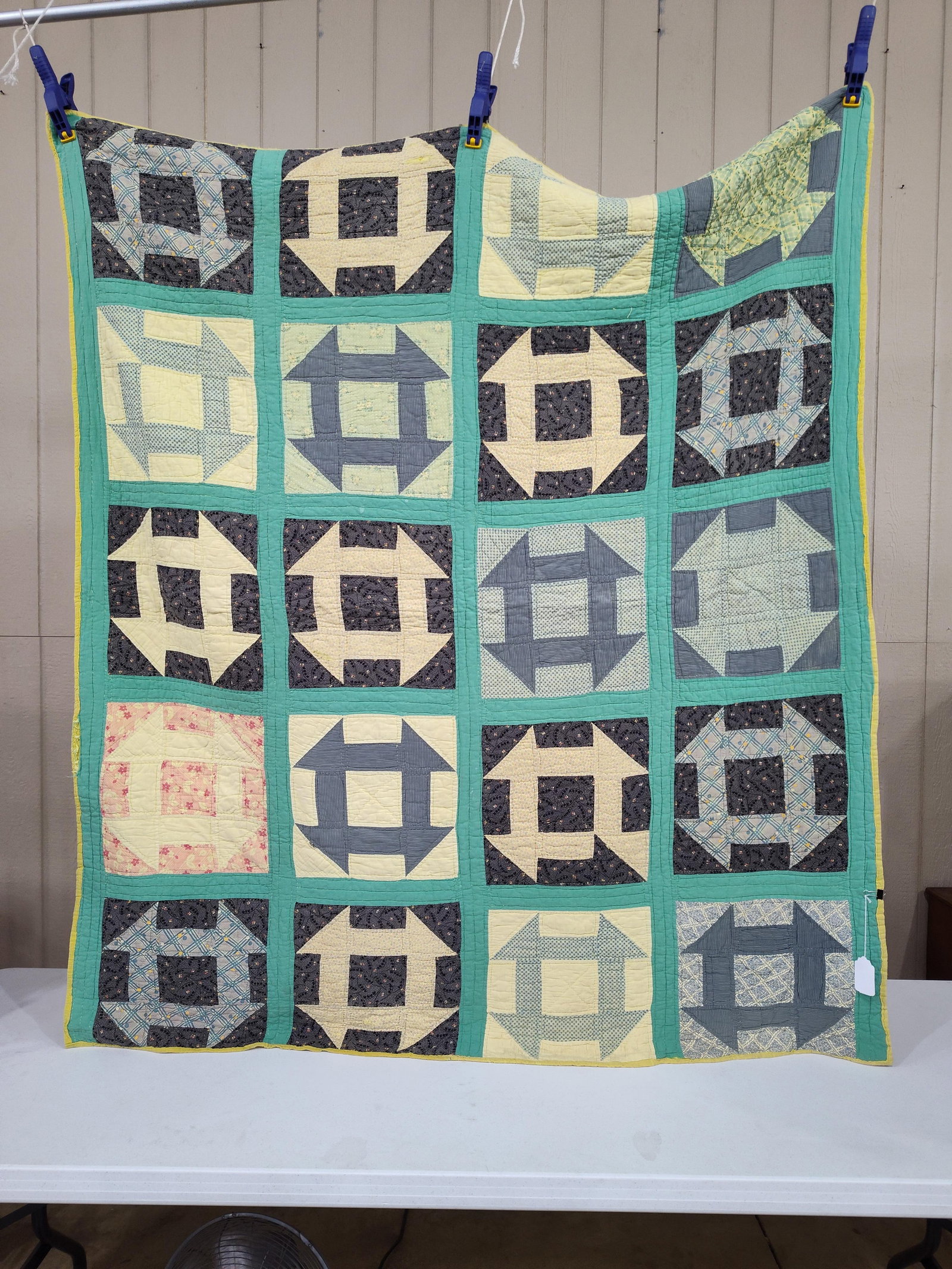 Hand-Quilted Churn Dash Patchwork Quilt - 2