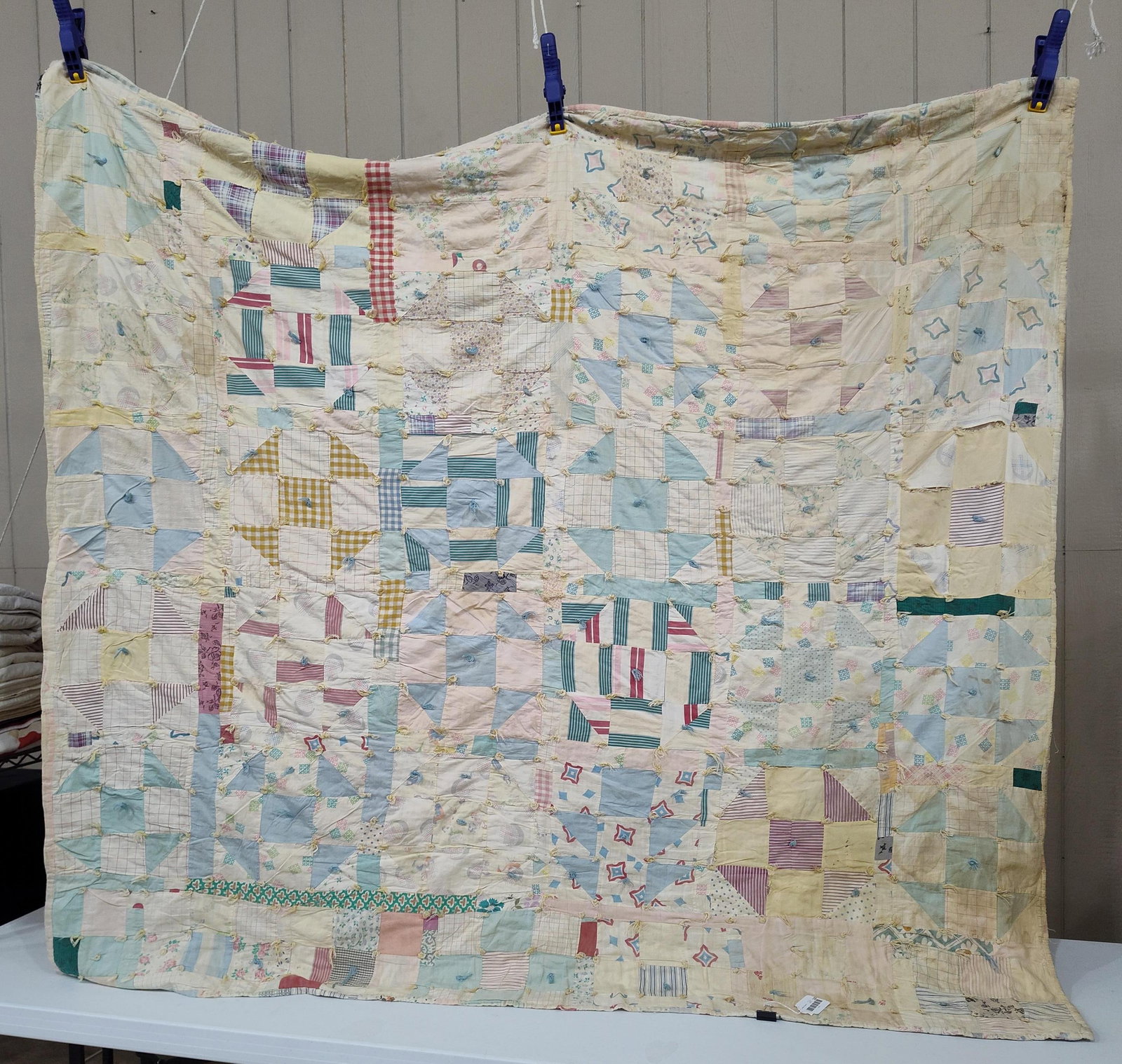 Hand-Pieced & Tied Patchwork Scrap Quilt - 4
