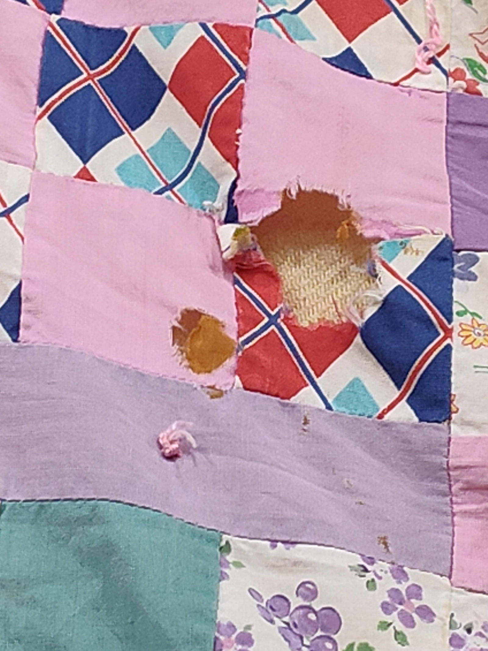 Mid-20th C. Cotton Patchwork Tied Scrap Quilt - 5