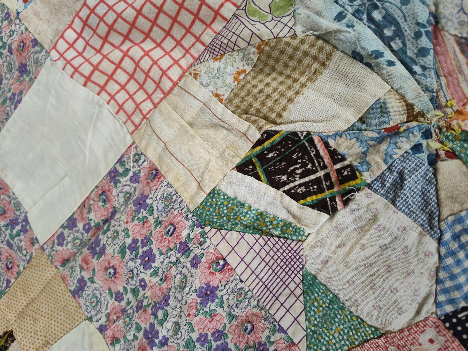 Patchwork Quilt Top w/ Feed Sack Era Textiles - 2