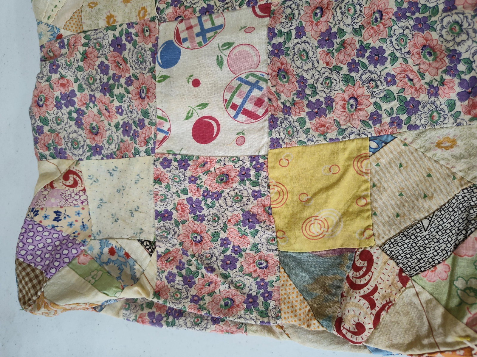 Patchwork Quilt Top w/ Feed Sack Era Textiles - 3