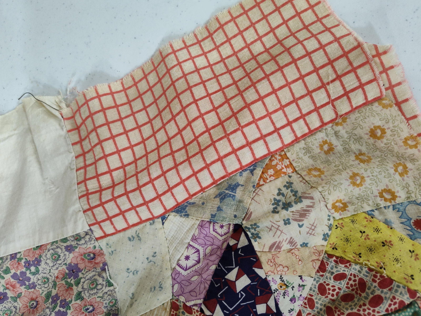 Patchwork Quilt Top w/ Feed Sack Era Textiles - 4