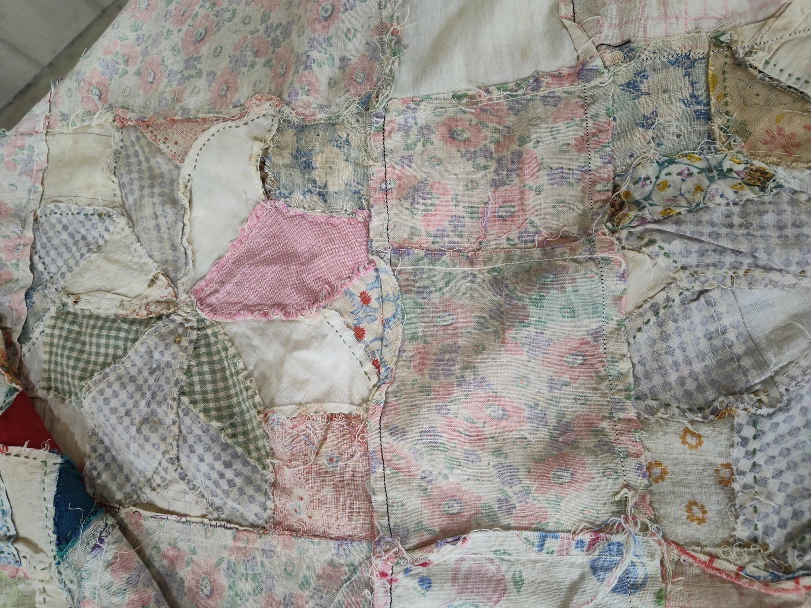 Patchwork Quilt Top w/ Feed Sack Era Textiles - 8