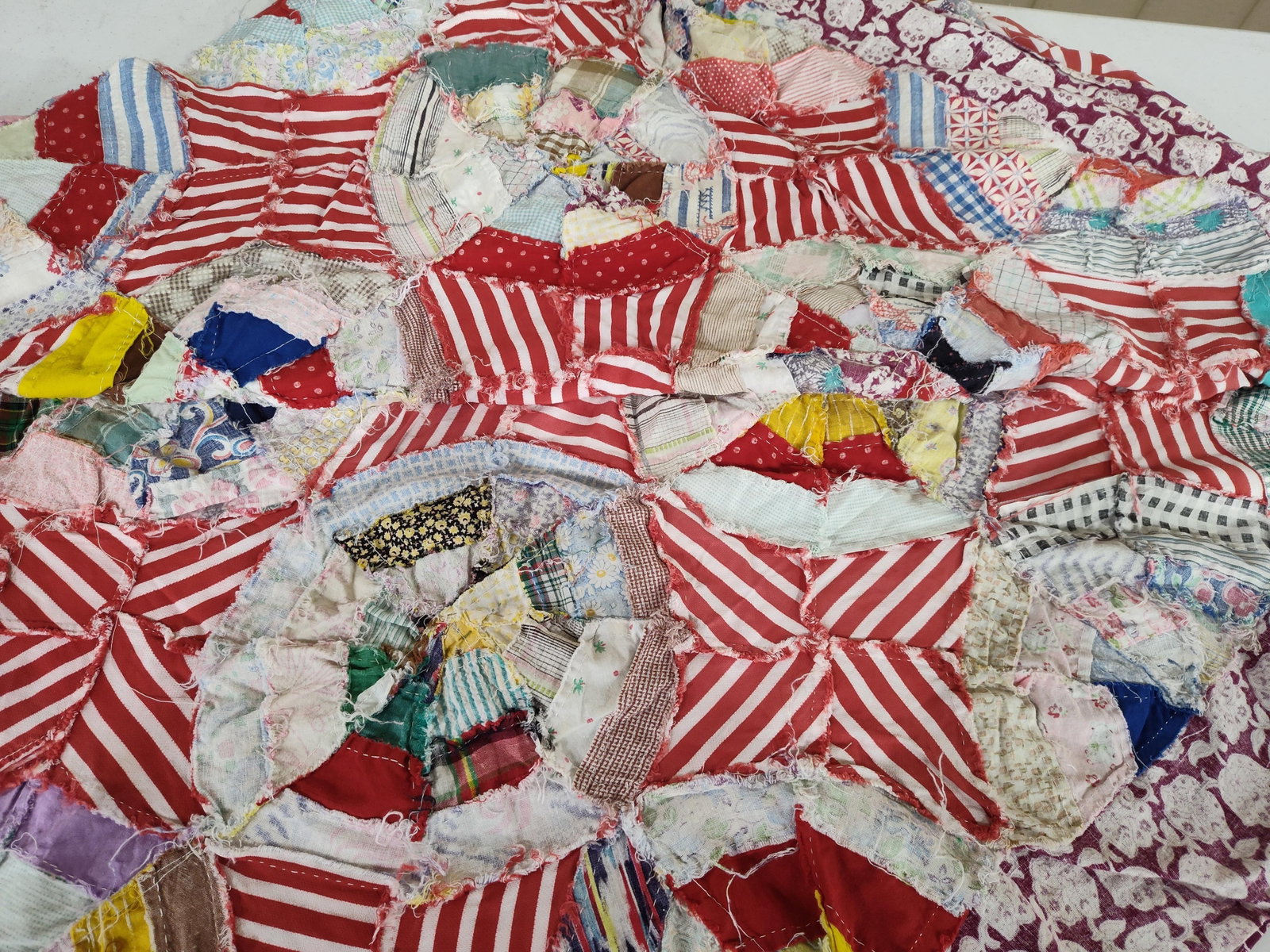 Mid-C. Spiderweb String-Pieced Cotton Quilt Top - 7