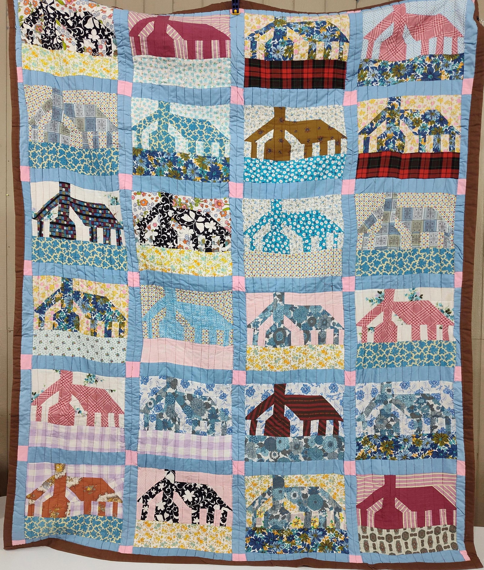 Schoolhouse Pattern Multi-Fabric Patchwork Quilt - 2