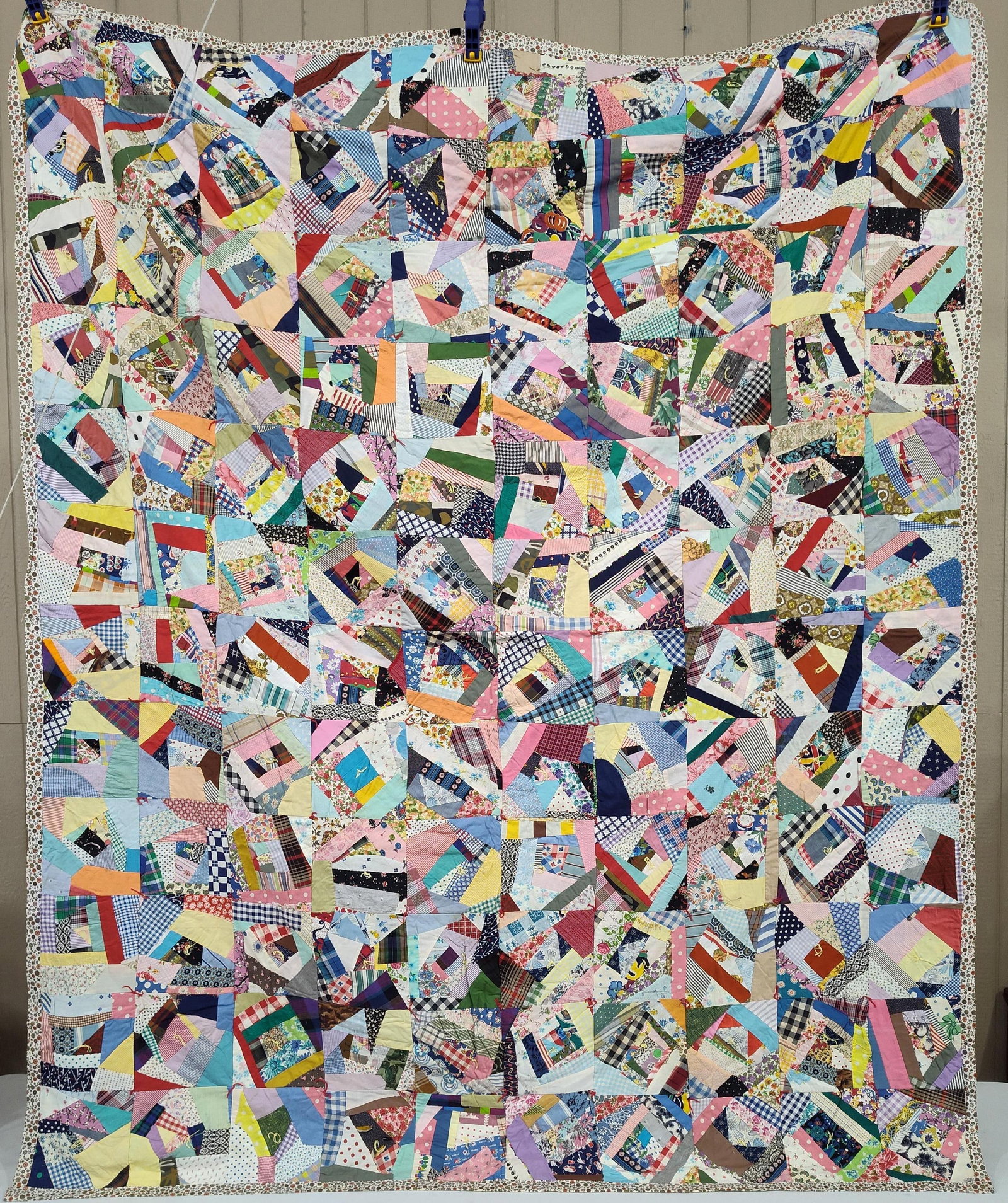 Handmade Patchwork Cotton Crazy Block Tied Quilt - 2