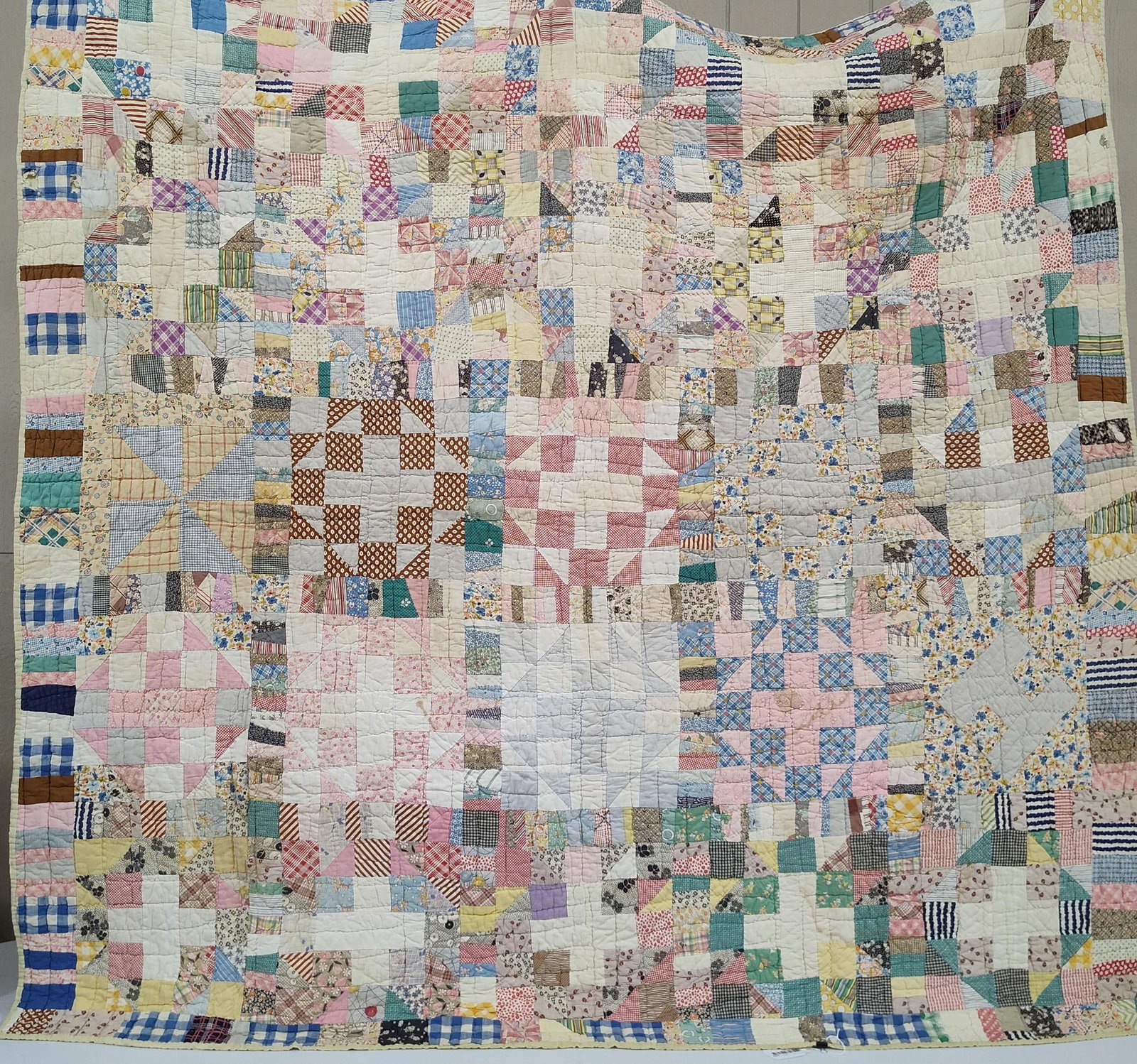 Hand-Quilted Sampler Patchwork Feed Sack Quilt - 2