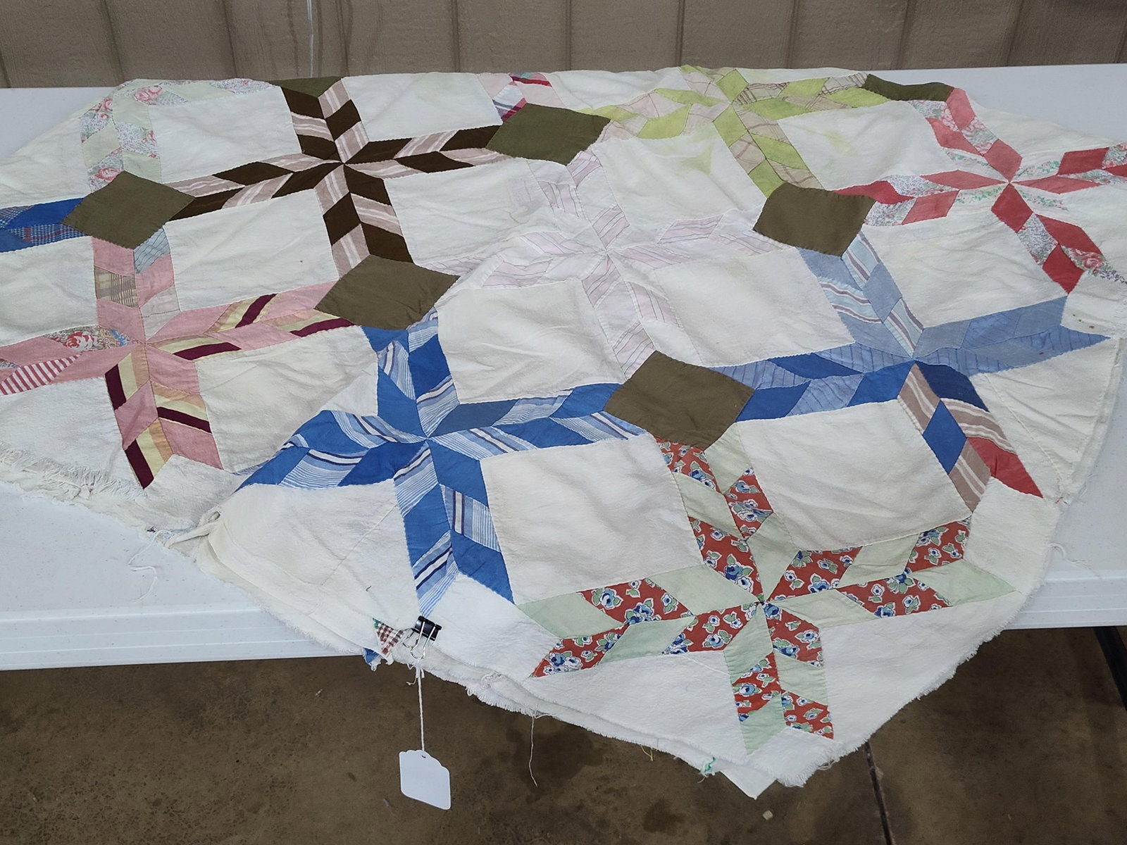 Hand-Pieced 8-Pointed Star Patchwork Quilt Top - 2