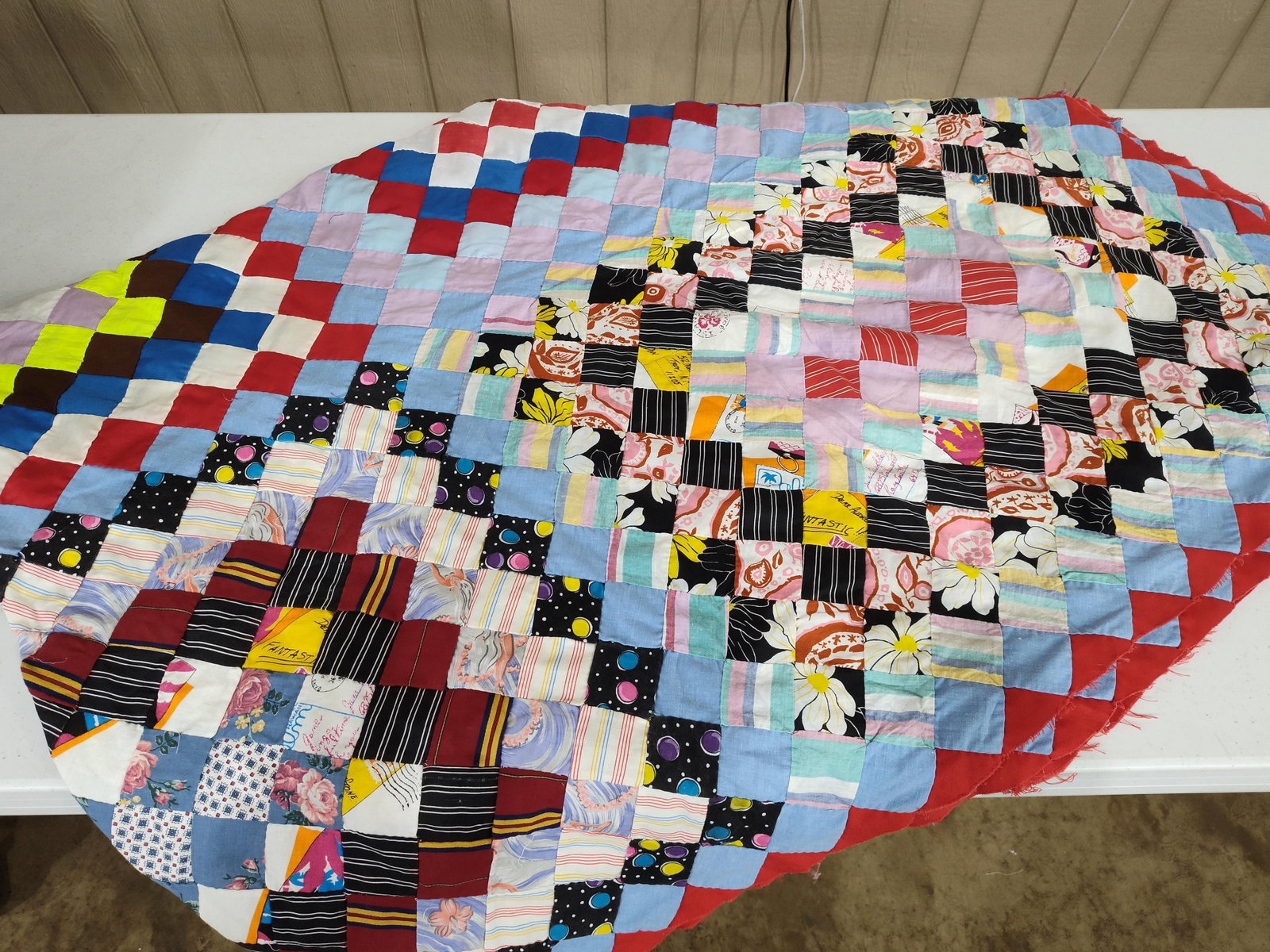 Postage Stamp Patchwork Quilt Top w/ Inscriptions - 2