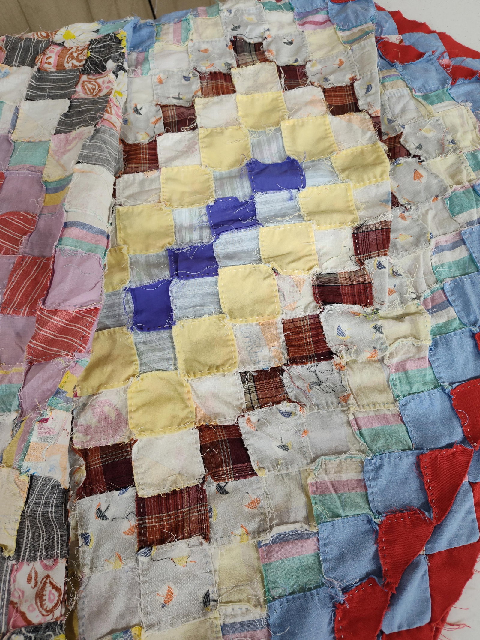 Postage Stamp Patchwork Quilt Top w/ Inscriptions - 5