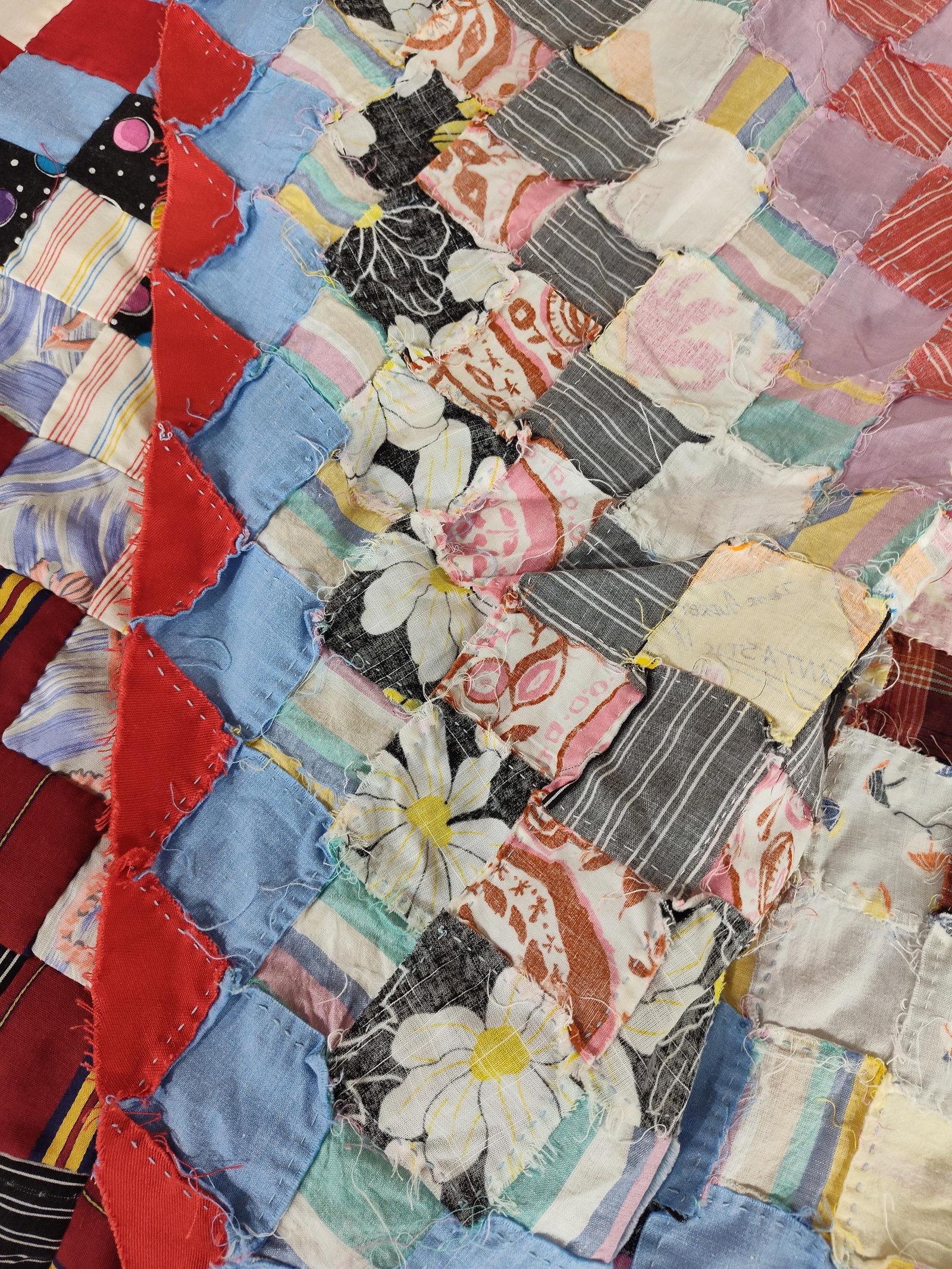 Postage Stamp Patchwork Quilt Top w/ Inscriptions - 6
