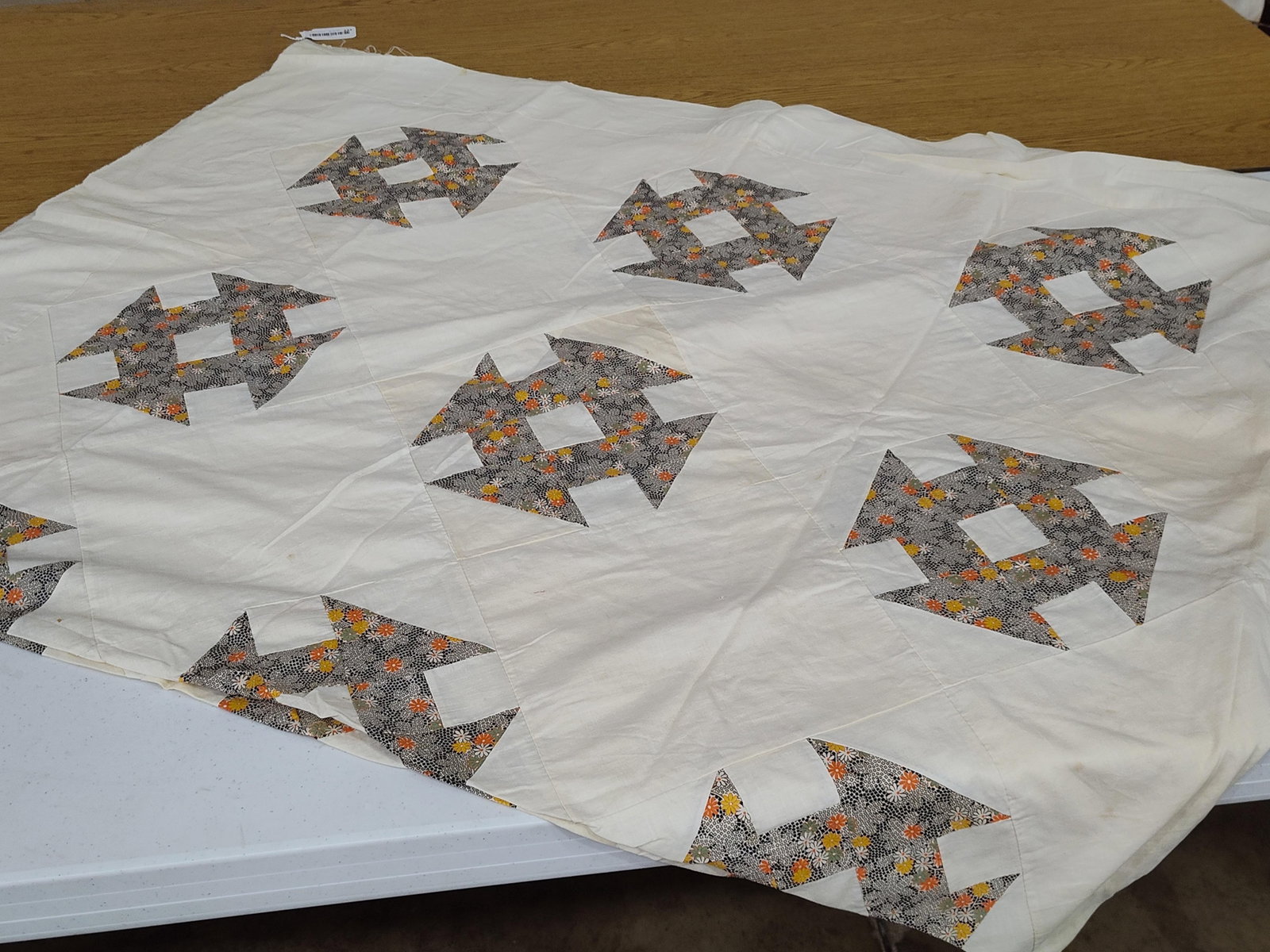 Machine Pieced Churn Dash Pattern Quilt Top - 3