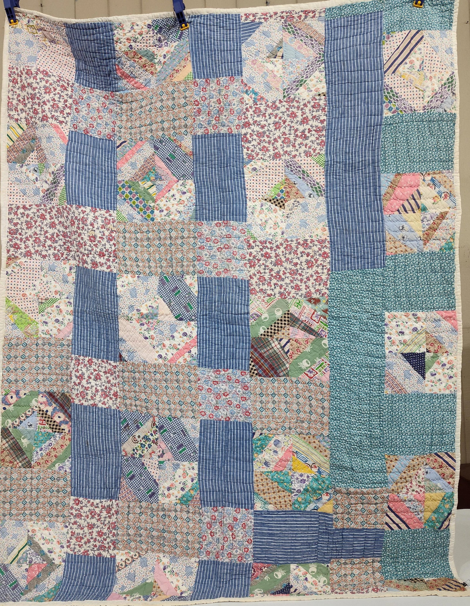 American Hand Quilted Patchwork Quilt, Grain Sack - 2