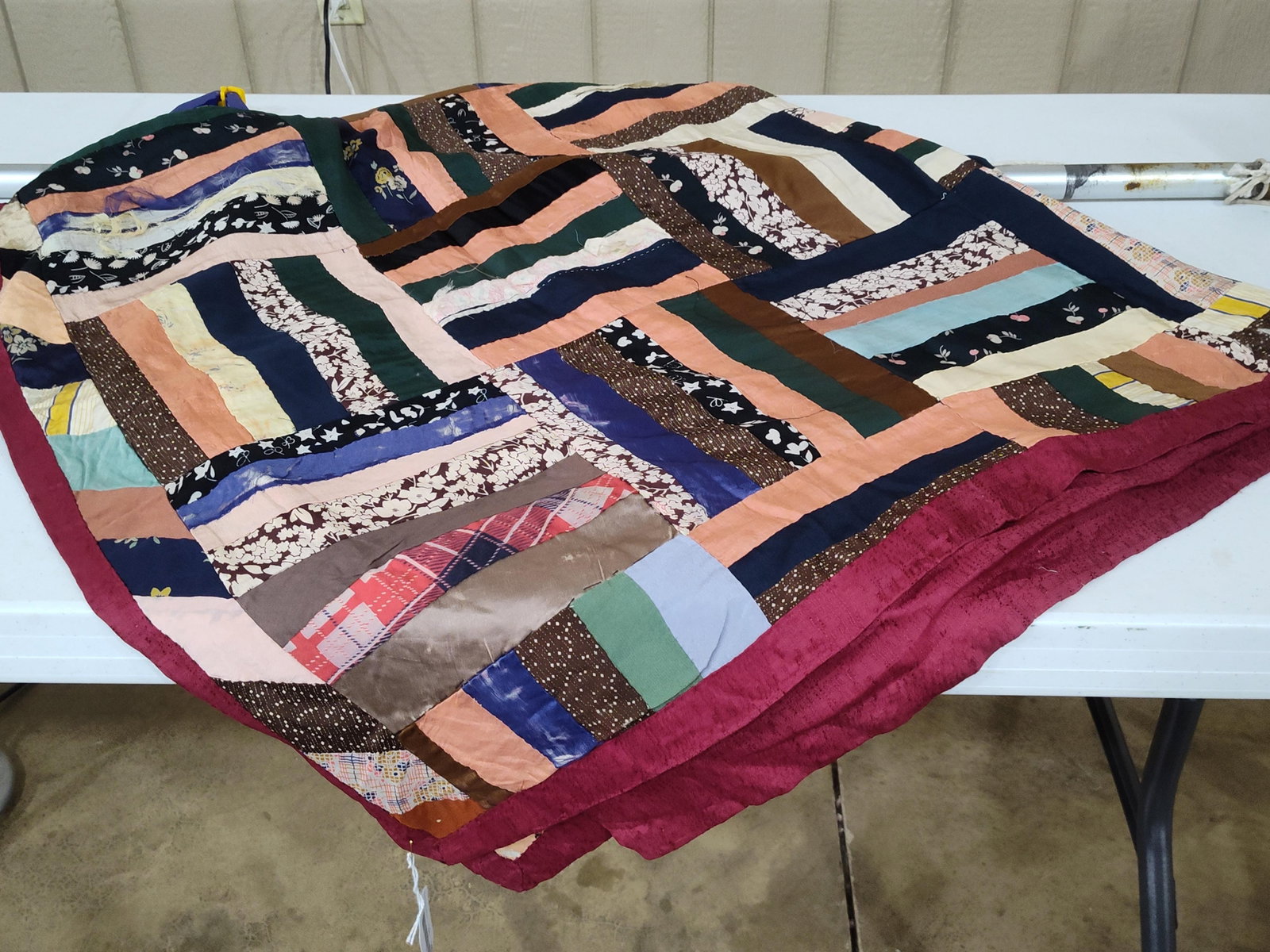 Patchwork String Quilt w/ Fuchsia Backing - 2