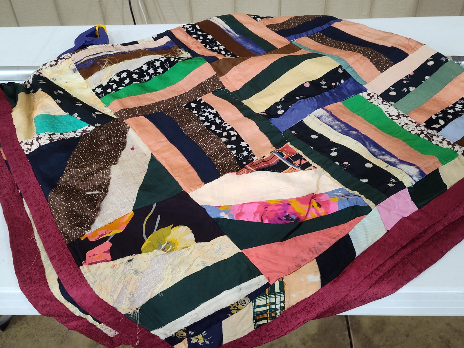 Patchwork String Quilt w/ Fuchsia Backing - 3